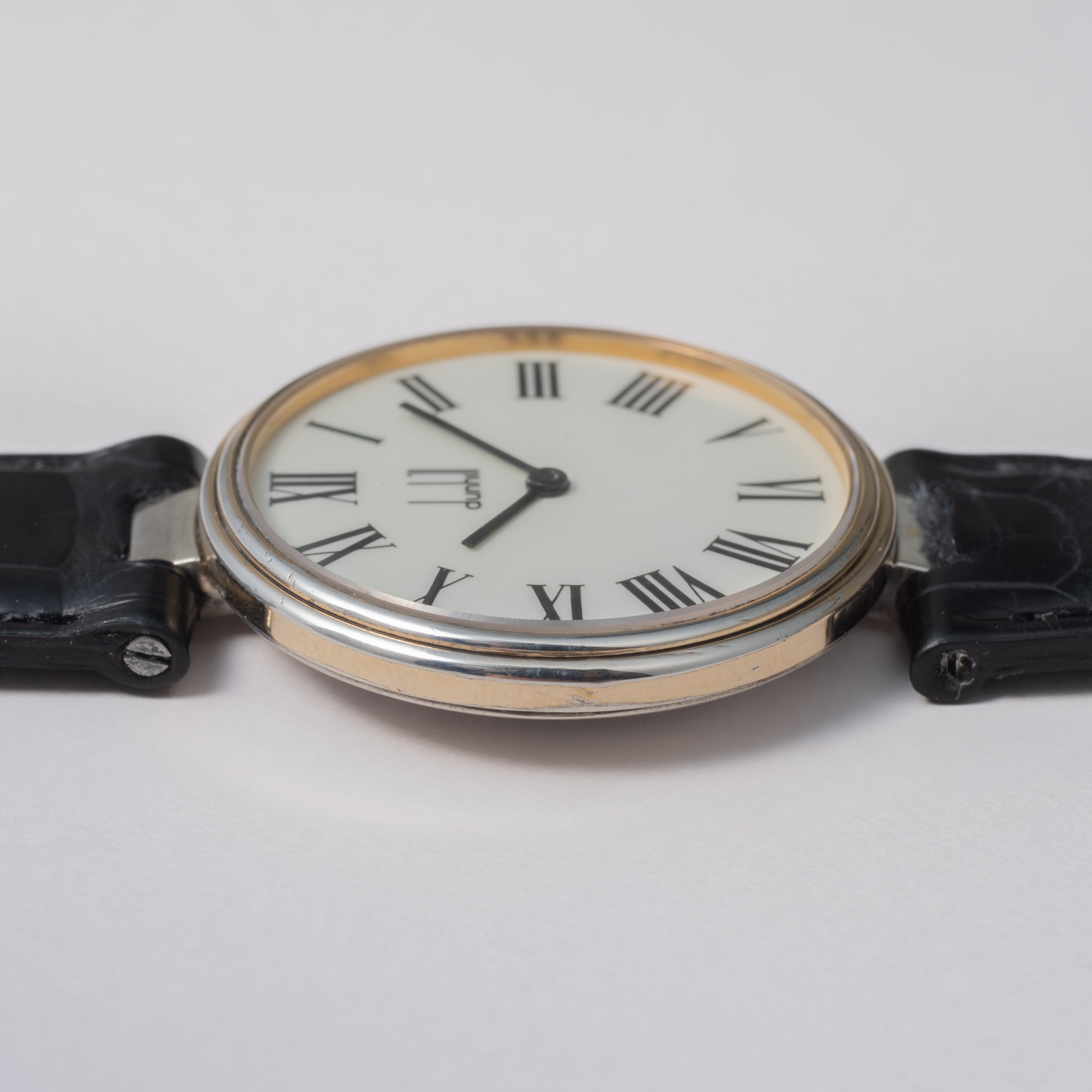 ダンヒル 銀無垢ケース 1980年代 クロノメーター ホワイトローマンダイヤル 純正尾錠付き