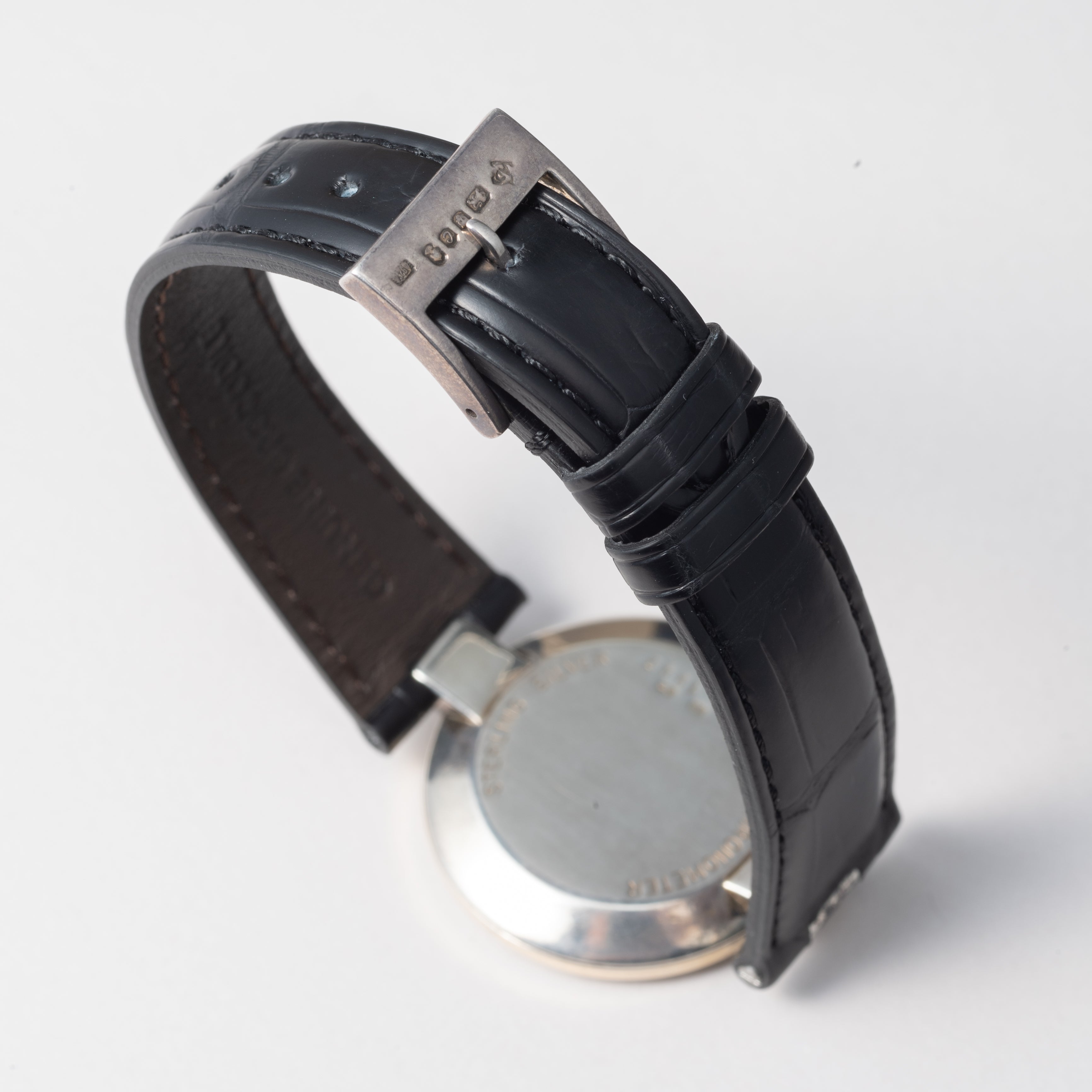 ダンヒル 銀無垢ケース 1980年代 クロノメーター ホワイトローマンダイヤル 純正尾錠付き