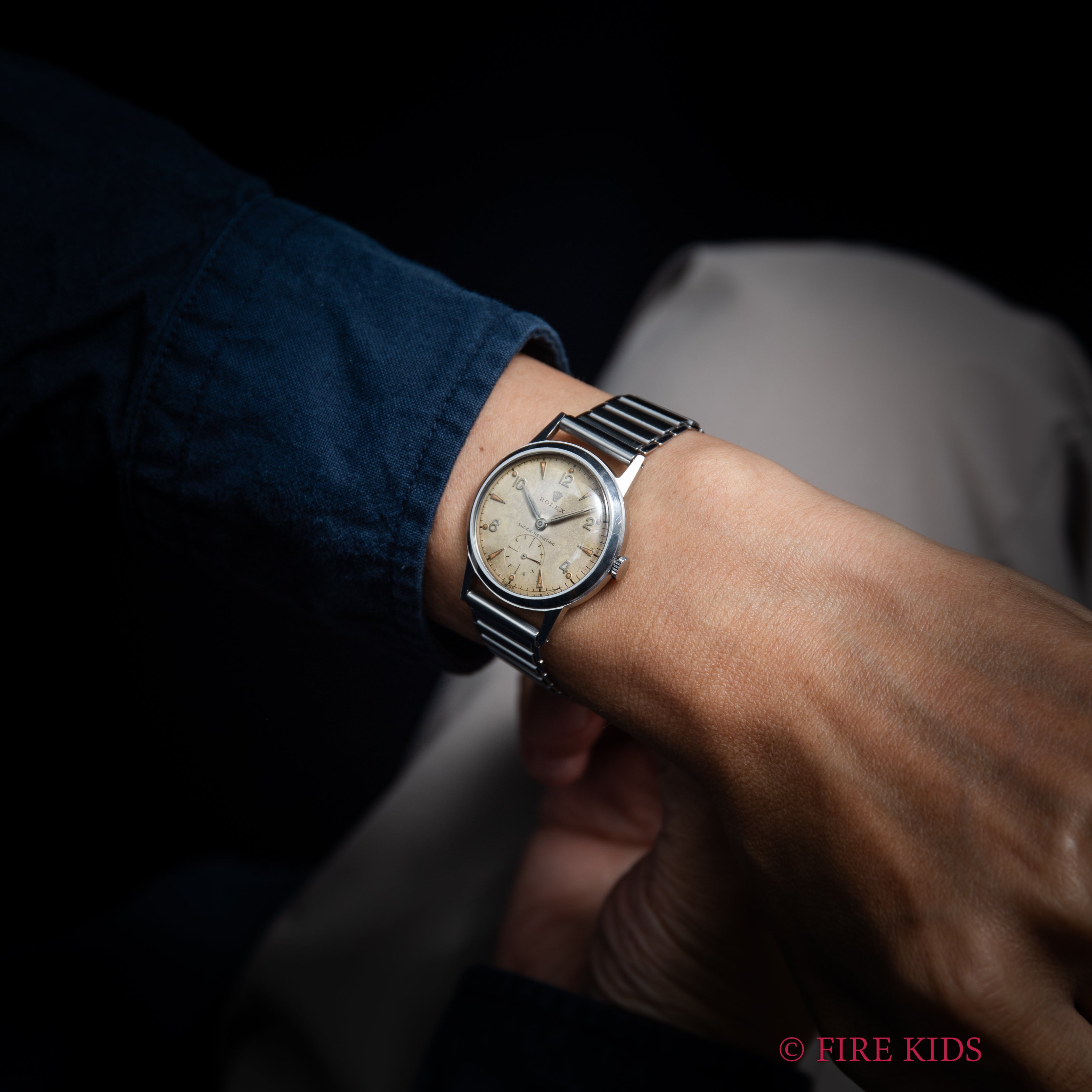 ロレックス デニソンケース 1953刻印 スモールセコンド手巻 Cal.700 Ref.3320 社外バンブーブレス