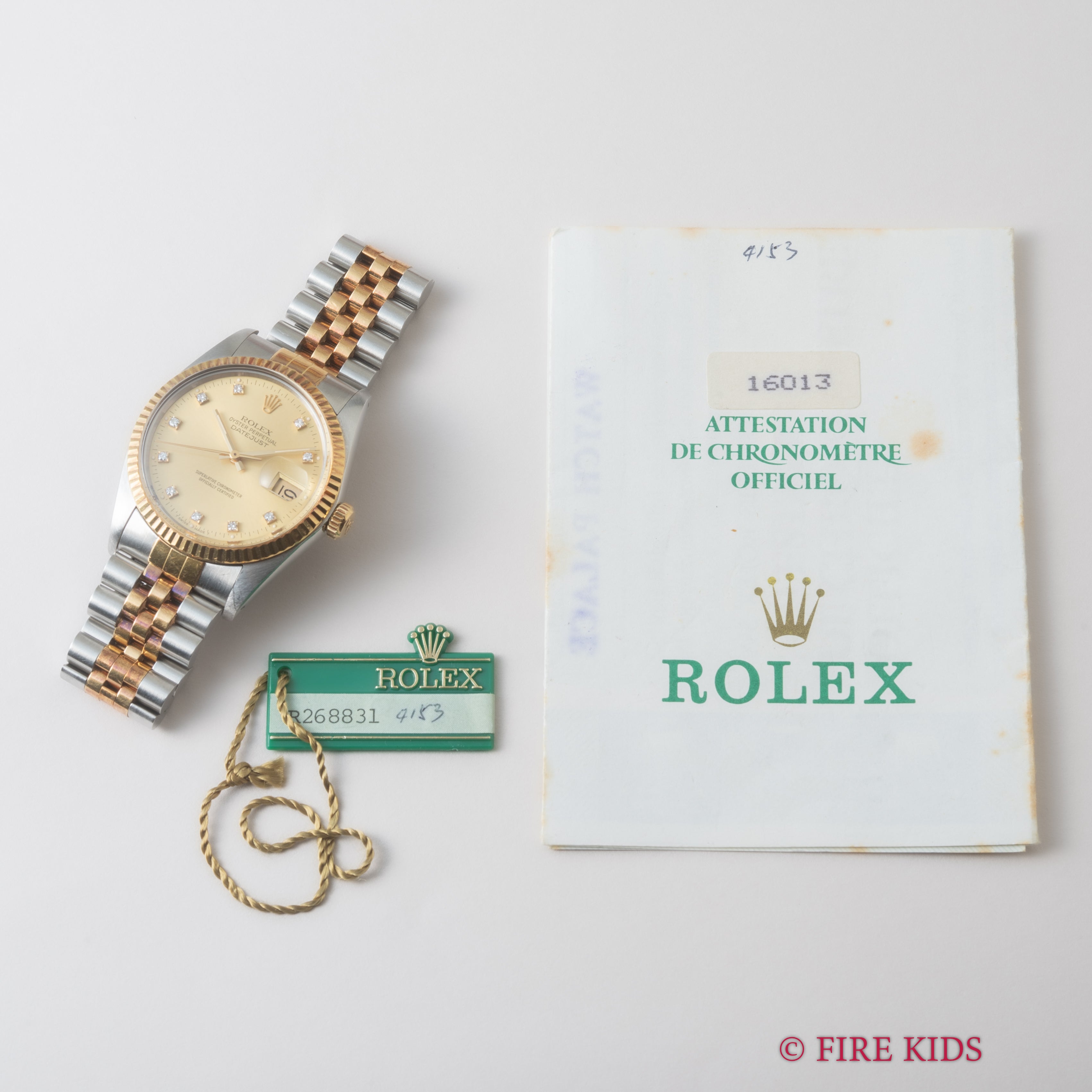 ロレックス 1987~88年製 デイトジャスト コンビ Ref.16013G 自動巻 トリチウム夜光 ギャラ、クロノメーター証付き