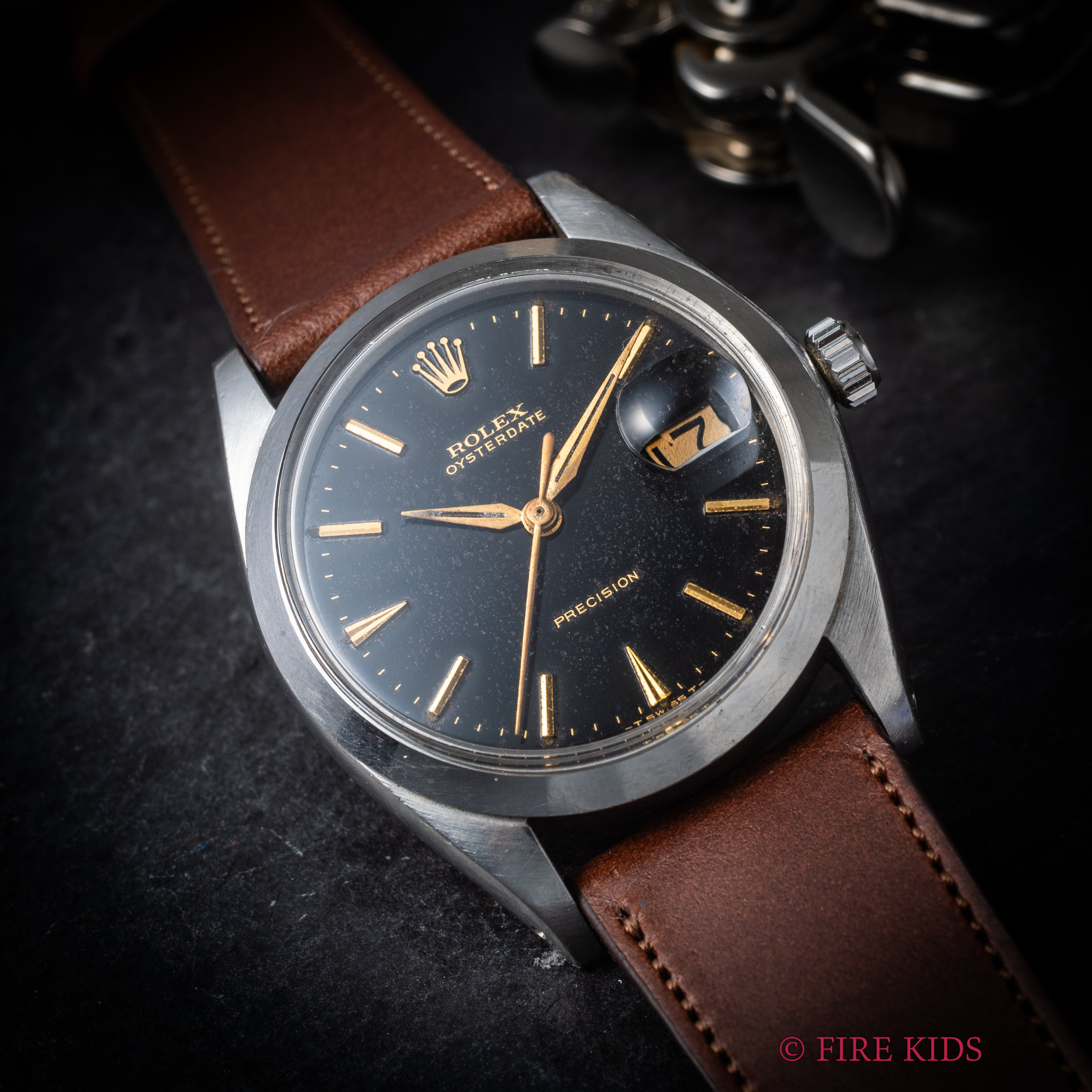 ロレックス オイスターデイト 1963年製 Ref.6694 ブラックミラーダイヤル ゴールドインデックス 針