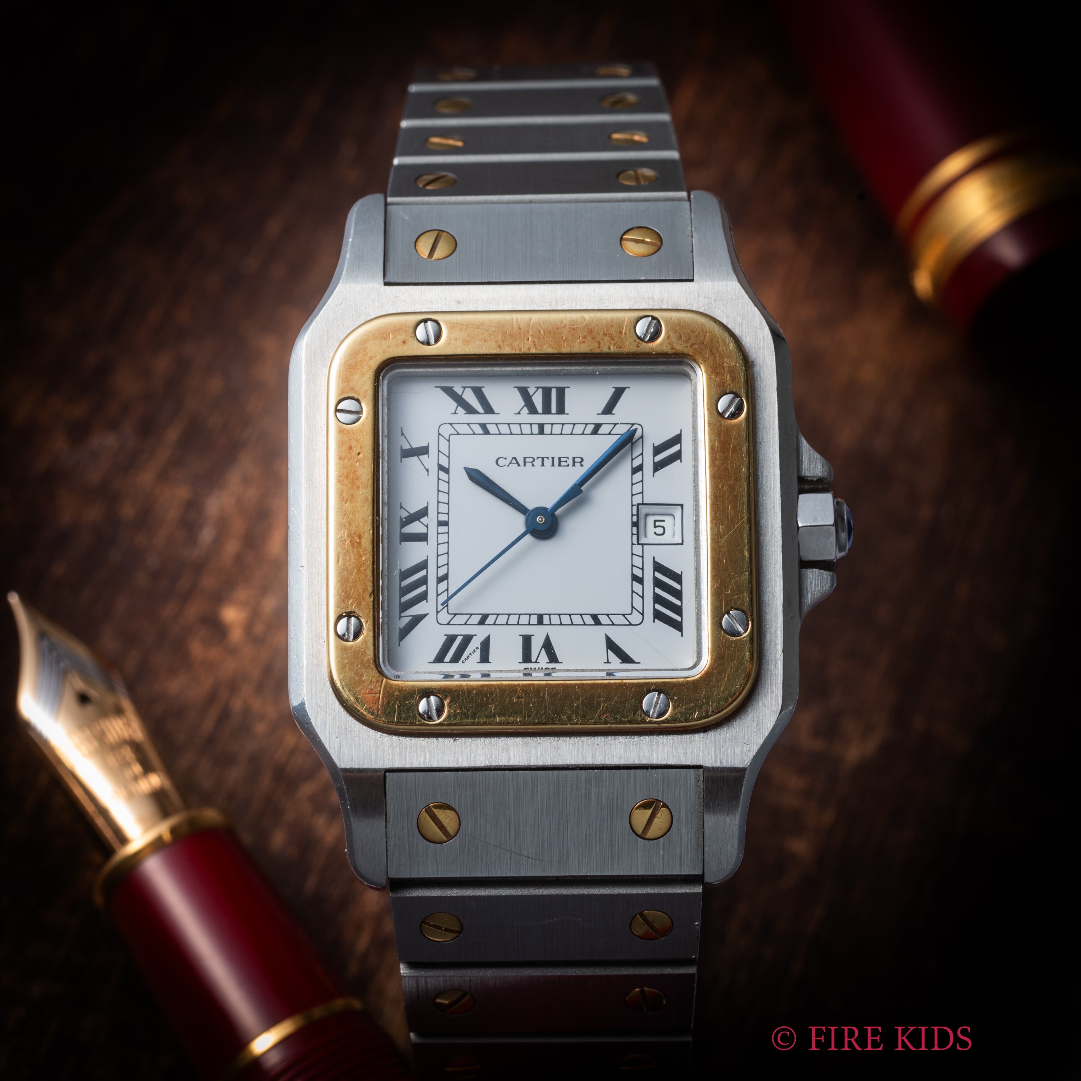 カルティエ サントス LMサイズ コンビ 自動巻き 1980年代製 ホワイトローマンダイヤル