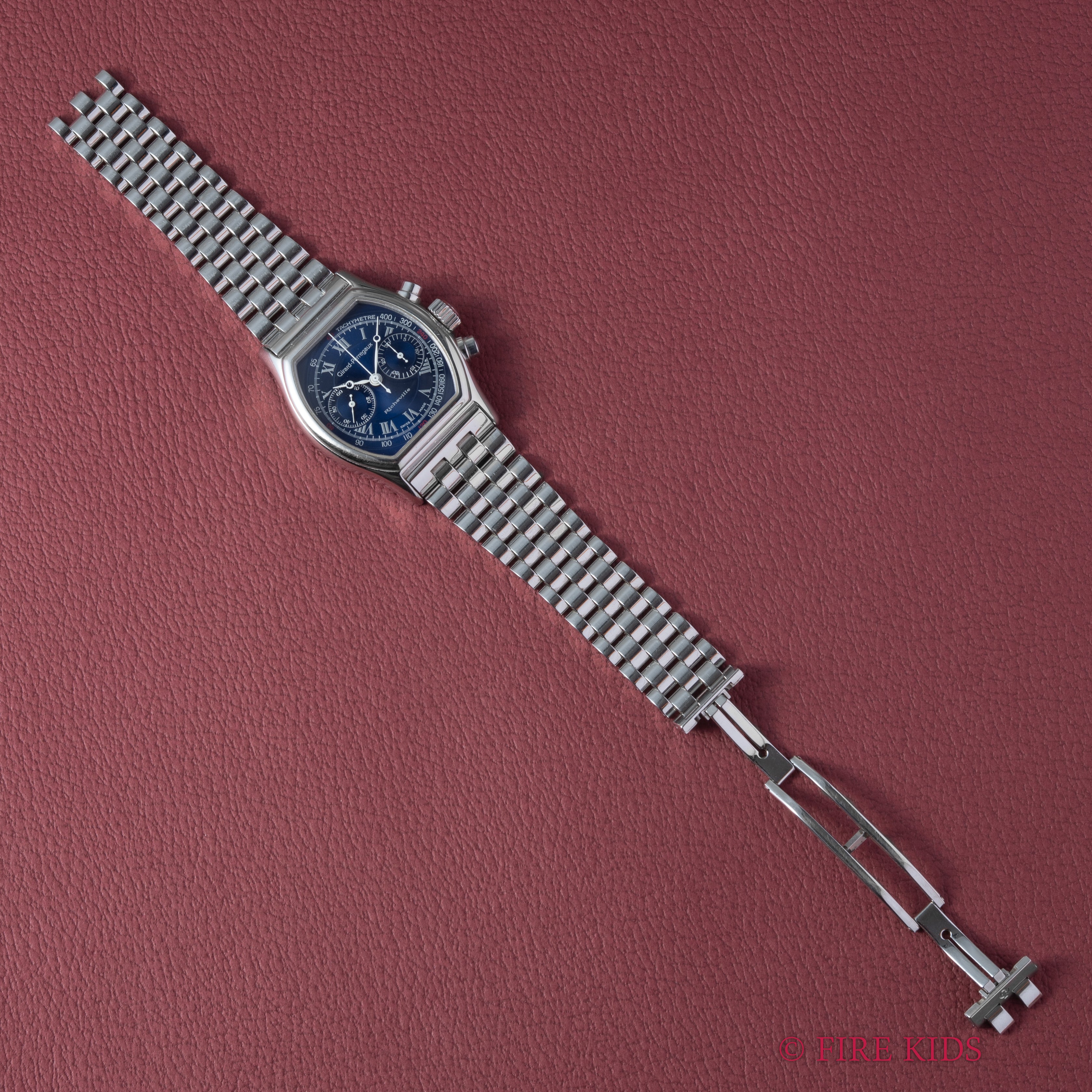 ジラール・ペルゴー リシュビル 1990年代製 Ref.2710 ブルーローマンダイヤル 手巻クロノグラフ 箱ギャラ、革ベルト尾錠付