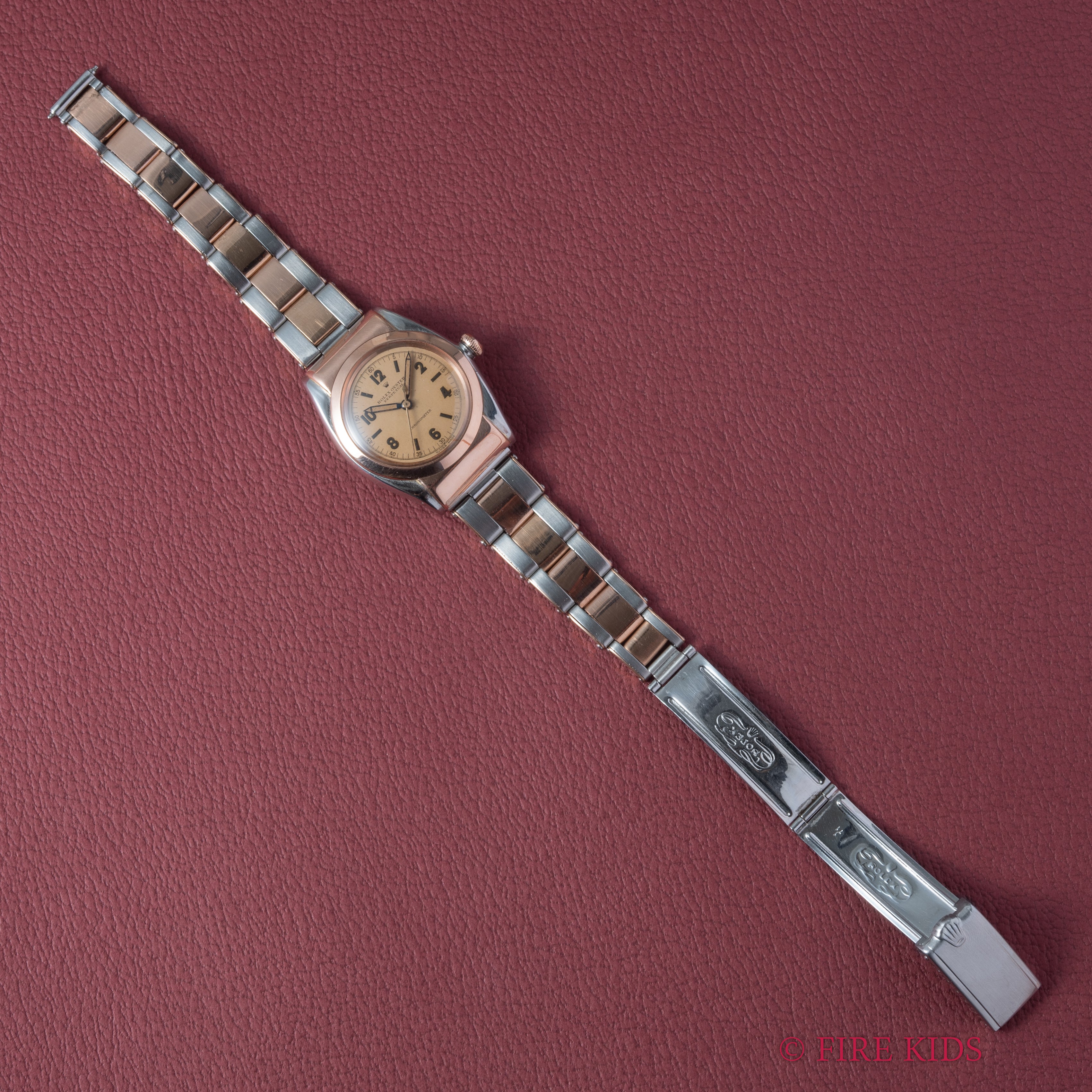 ロレックス バブルバック フーテッド ピンクゴールドコンビ 1940年代製 飛びアラビアダイヤル 純正コンビブレス