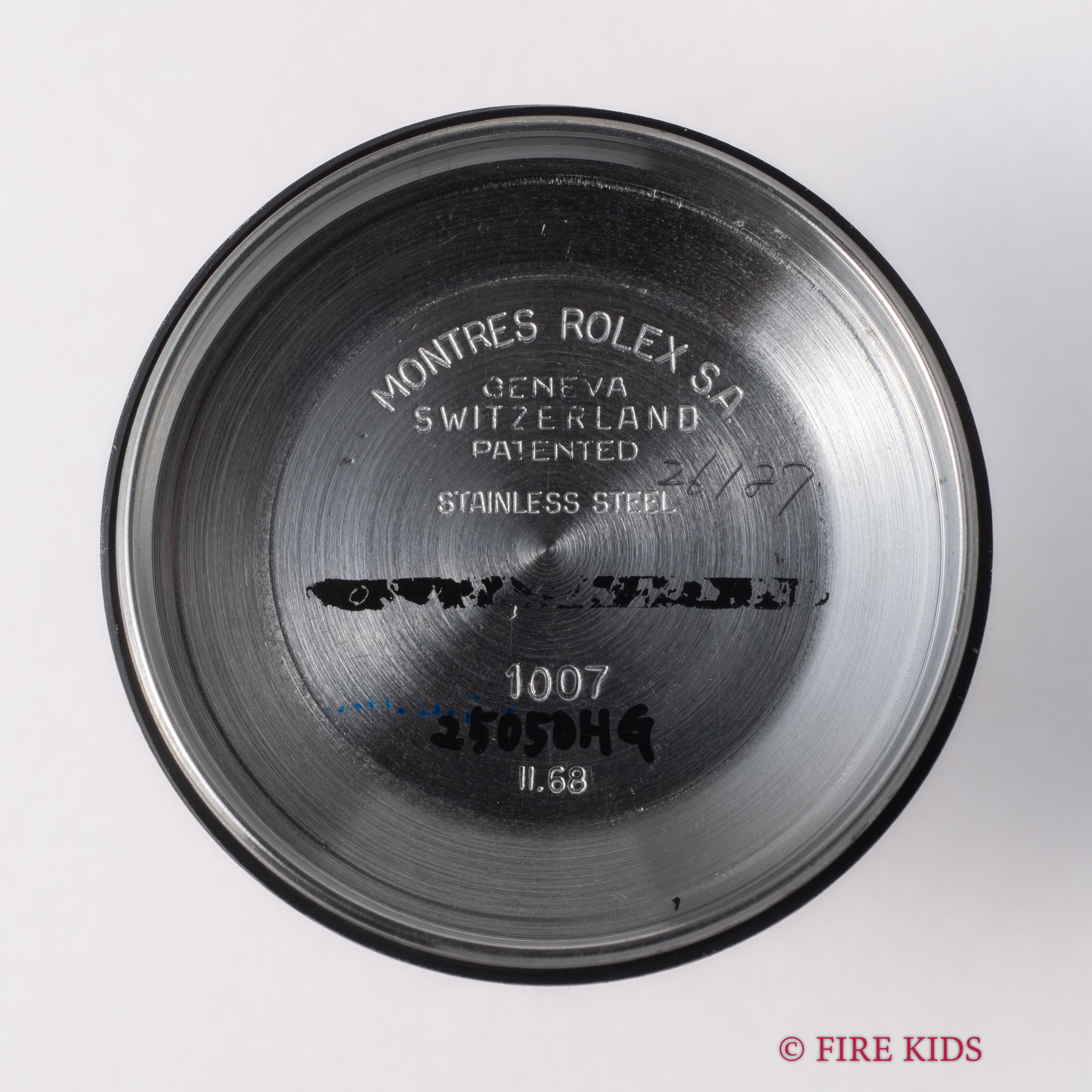 ロレックス オイスターパーペチュアル エンジンターンドベゼル 1968年製 Ref.1007 ショートインデックス 純正リベットブレス