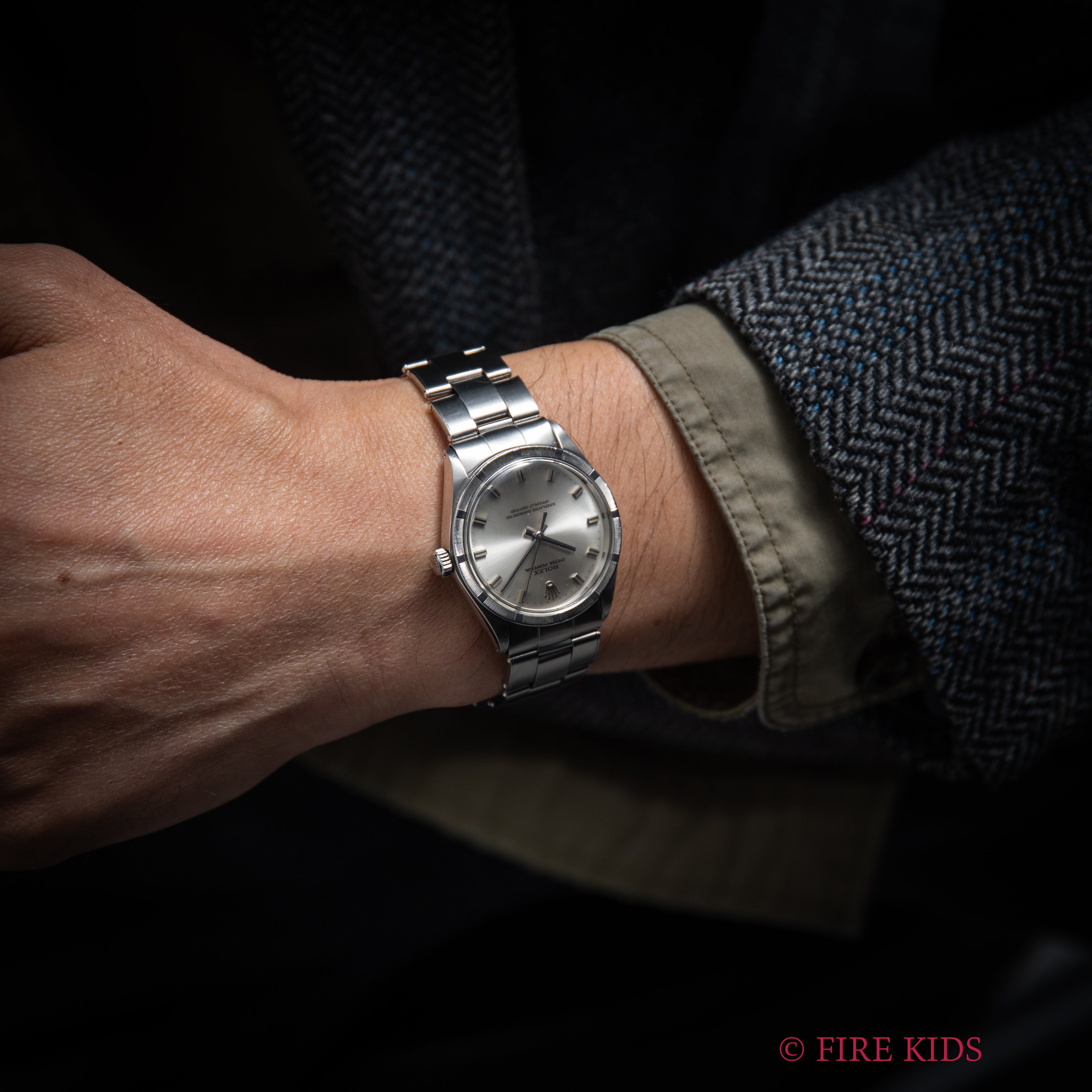 ロレックス オイスターパーペチュアル エンジンターンドベゼル 1968年製 Ref.1007 ショートインデックス 純正リベットブレス