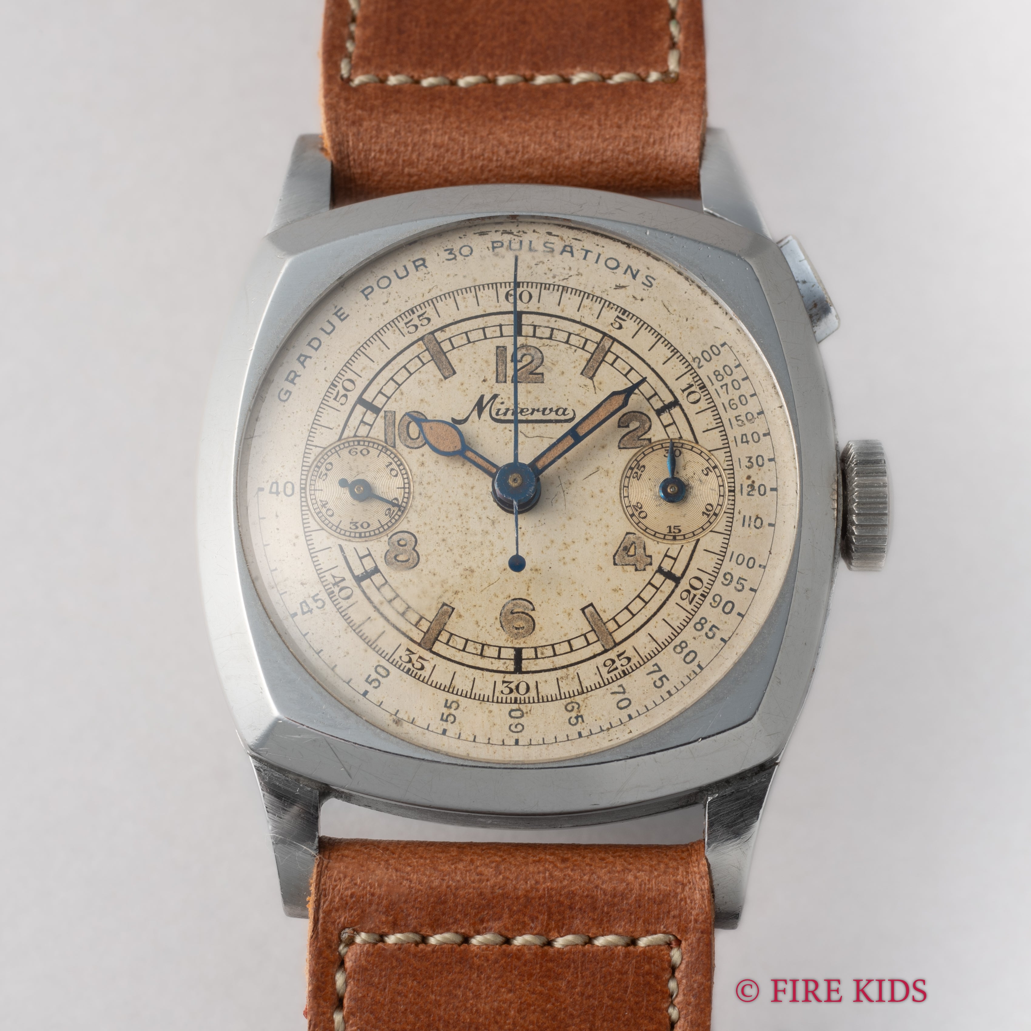 ミネルバ 1940年代製 ドクターズウオッチ Cal.13-20CH ワンプッシュクロノ ステンレスクッションケース
