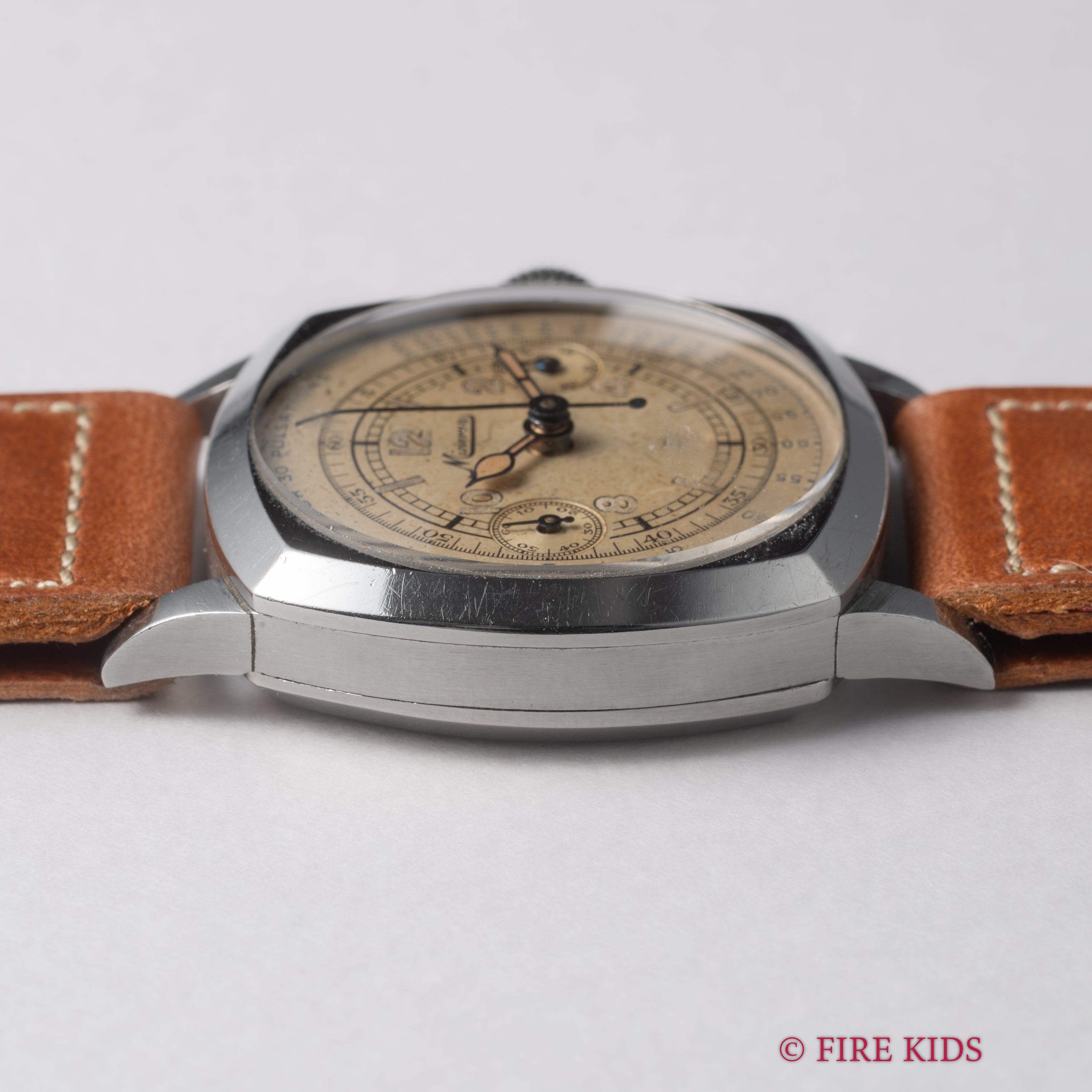 ミネルバ 1940年代製 ドクターズウオッチ Cal.13-20CH ワンプッシュクロノ ステンレスクッションケース