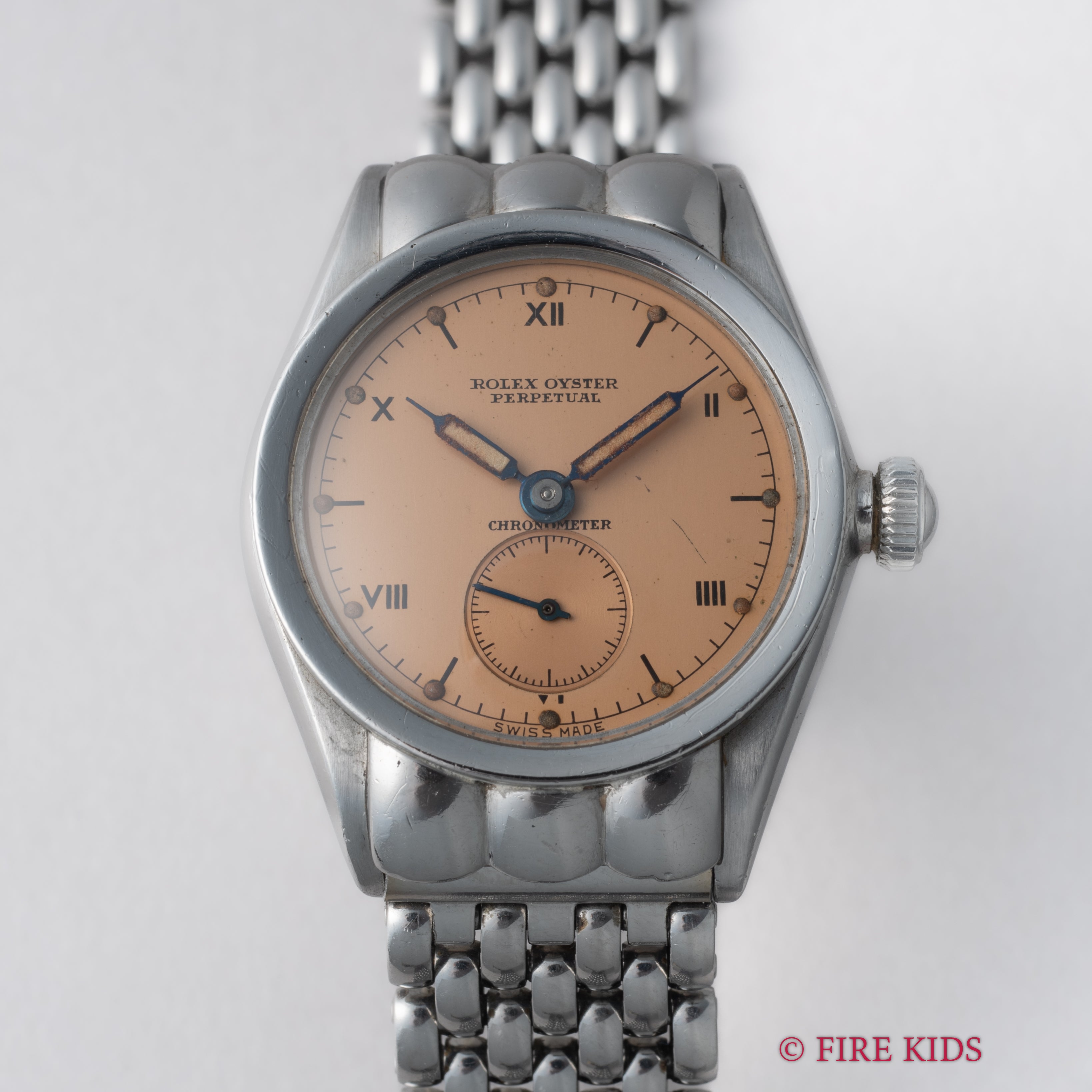 ロレックス バブルバック シェルフーデッド 飛びローマンダイアル 1942年製 ゲイフレアー社ブレス