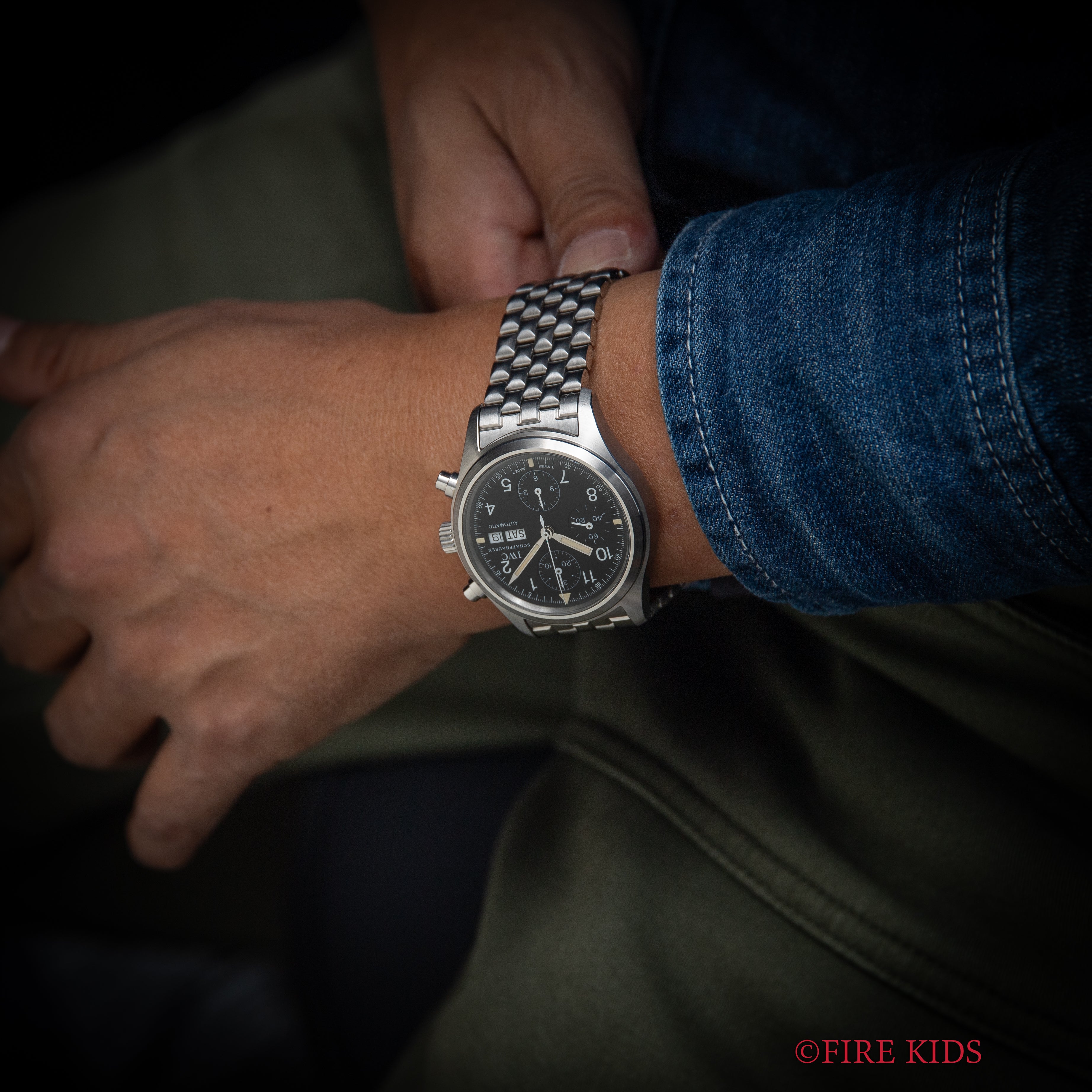 IWC フリーガークロノグラフ 1998年製 パイロットウォッチ 自動巻 オールトリチウム 純正ブレス ギャラ付