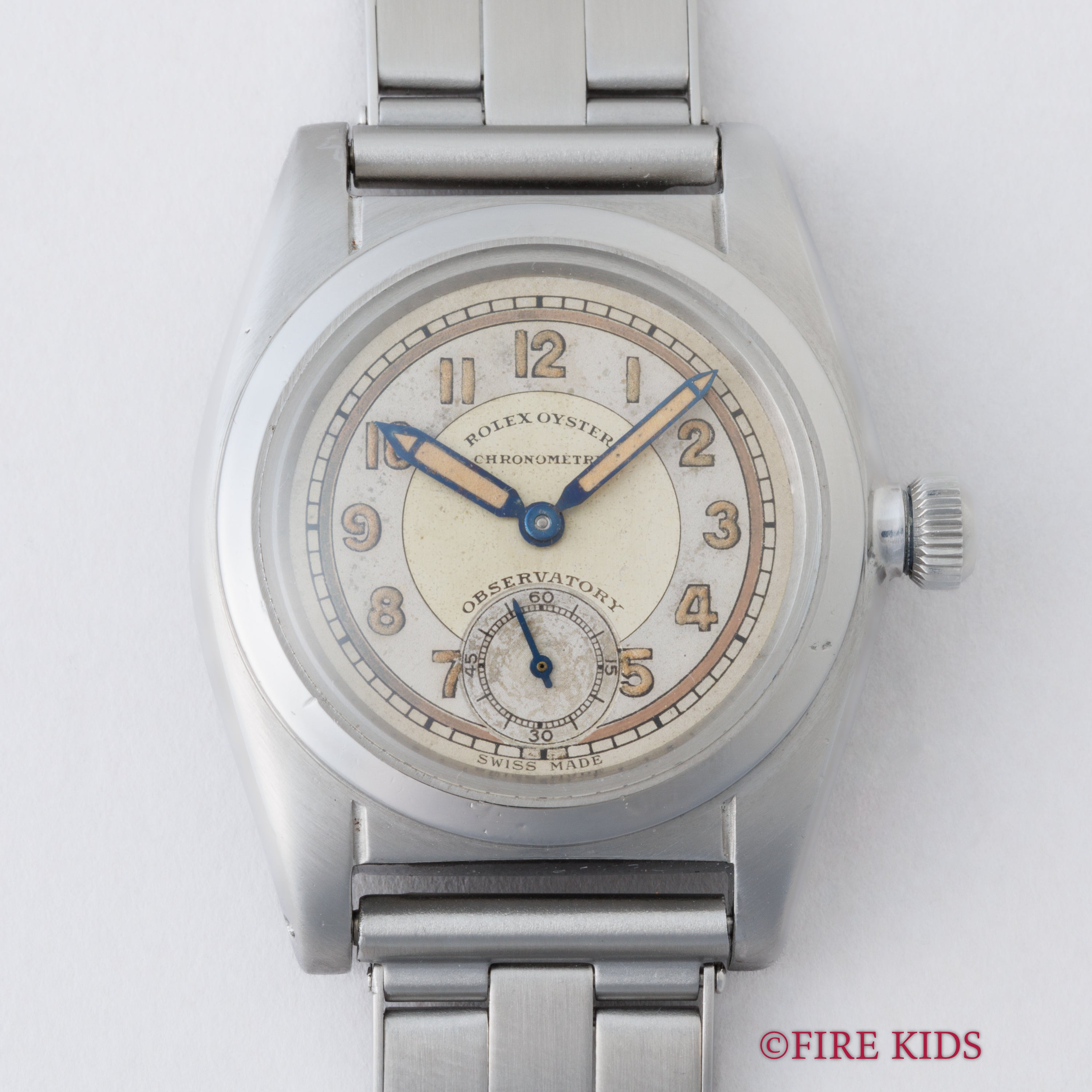 ロレックス オイスター フラットバック 1941年製 アラビアダイヤル スモールセコンド手巻 社外ブレス