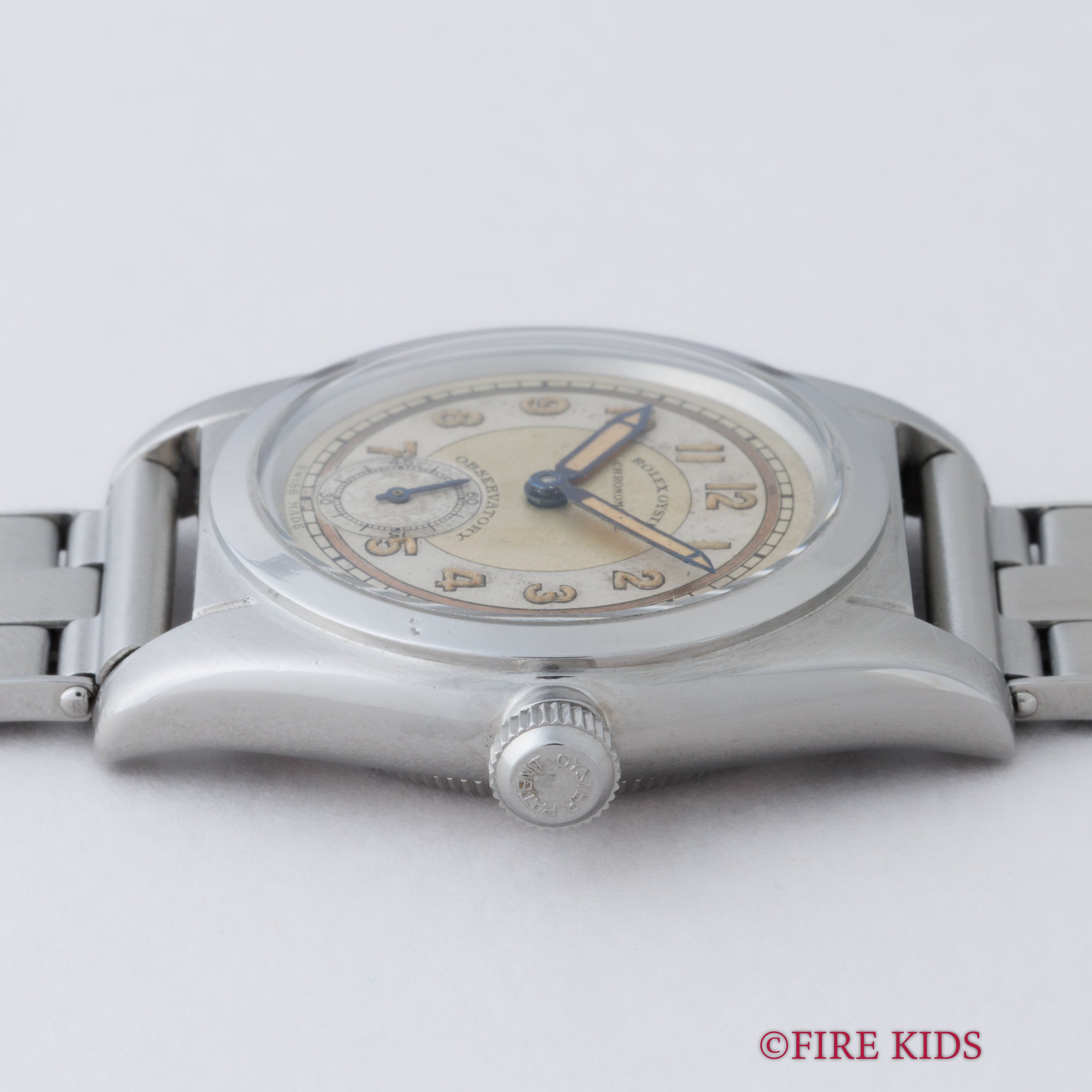 ロレックス オイスター フラットバック 1941年製 アラビアダイヤル スモールセコンド手巻 社外ブレス