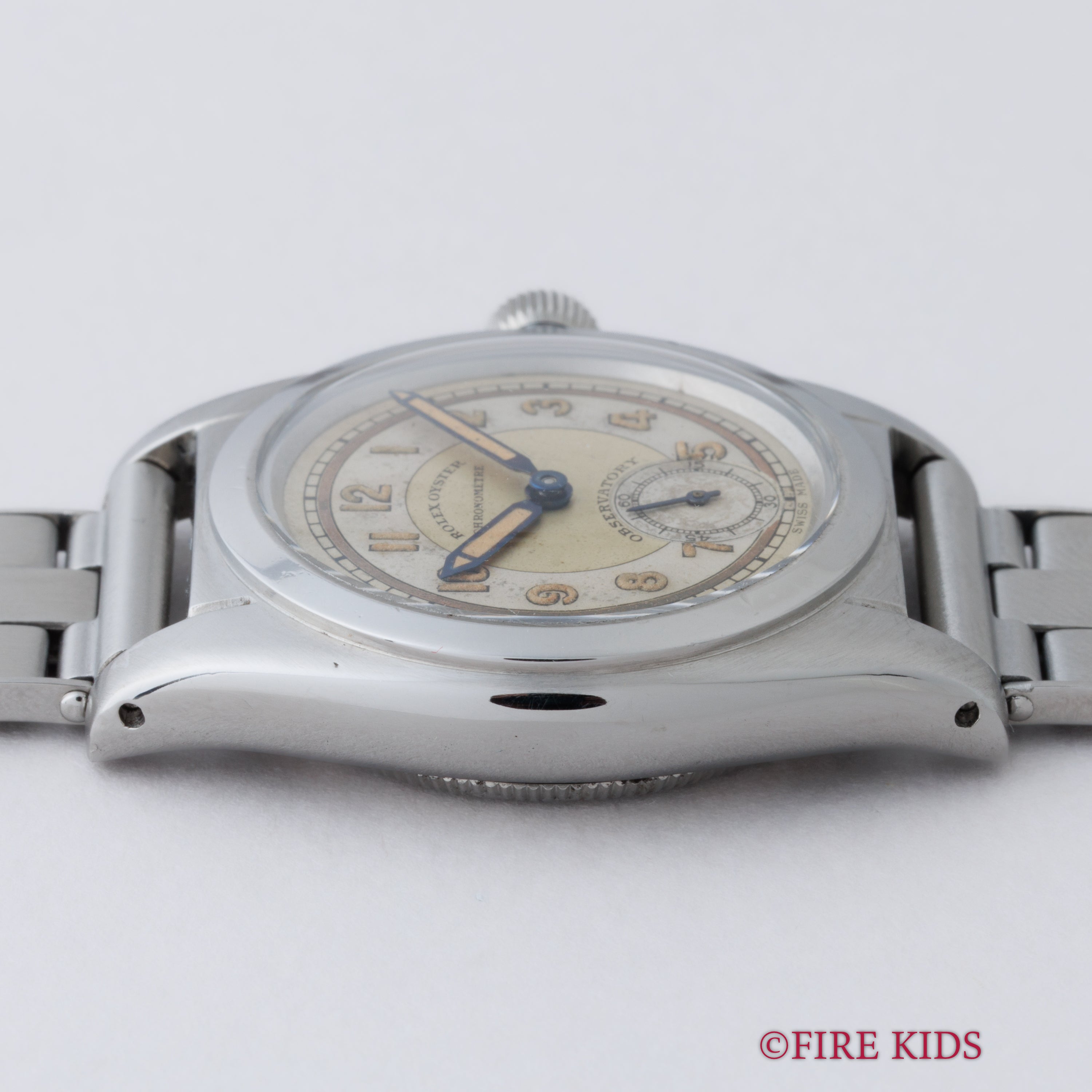 ロレックス オイスター フラットバック 1941年製 アラビアダイヤル スモールセコンド手巻 社外ブレス