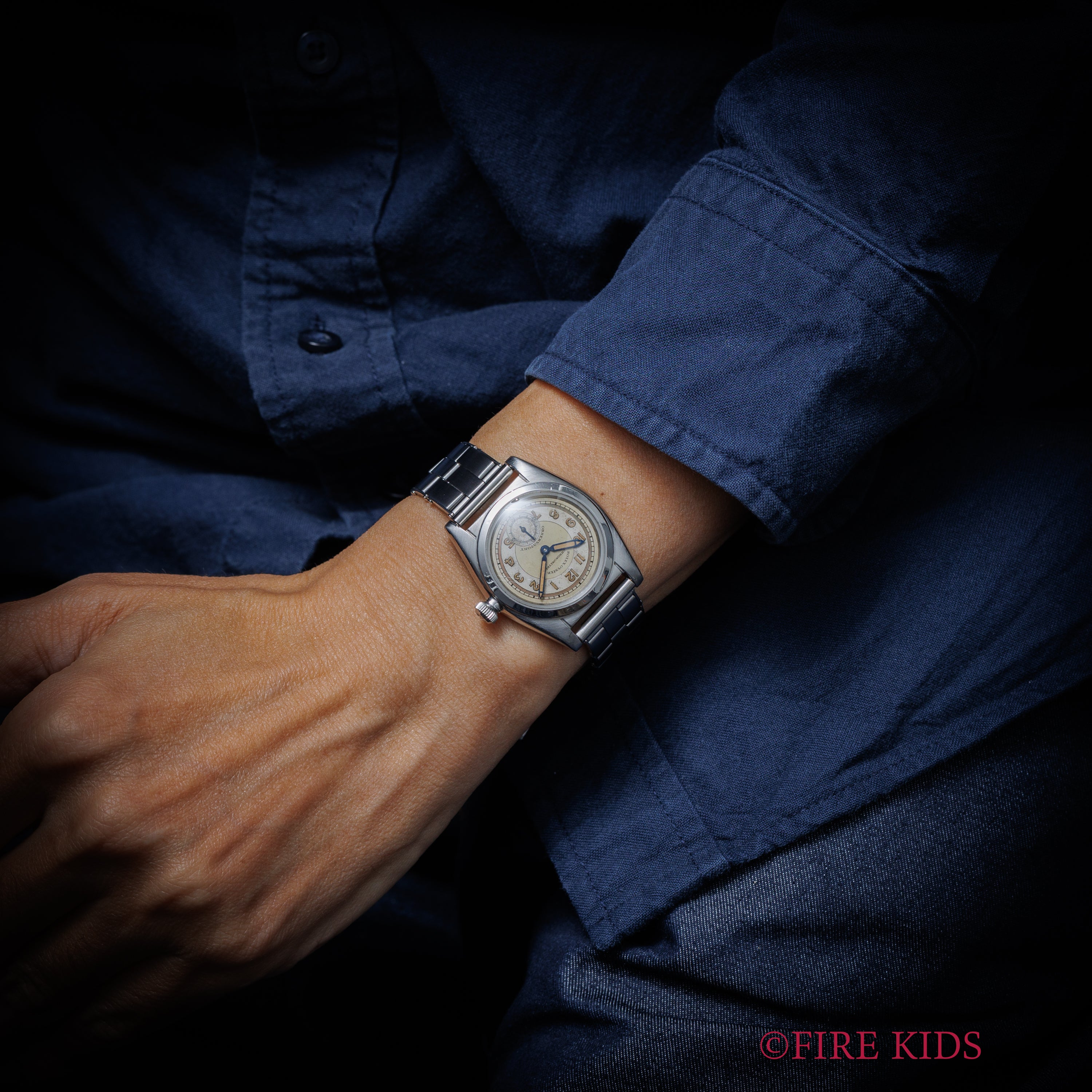 ロレックス オイスター フラットバック 1941年製 アラビアダイヤル スモールセコンド手巻 社外ブレス