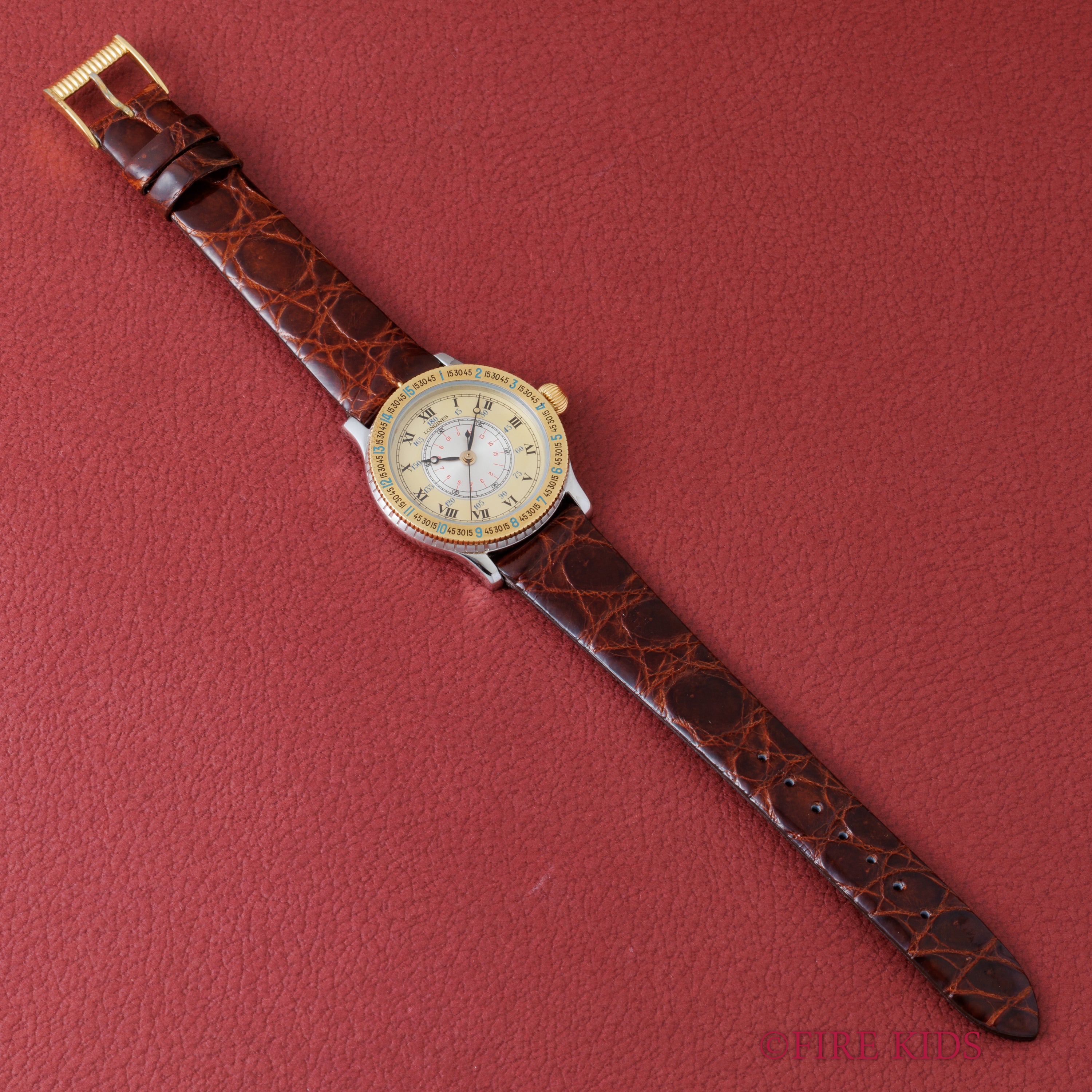 ロンジン リンドバーグ アワーアングル 1980年代後半製 Cal.L628.1 コンビ 箱、純正ベルト付き