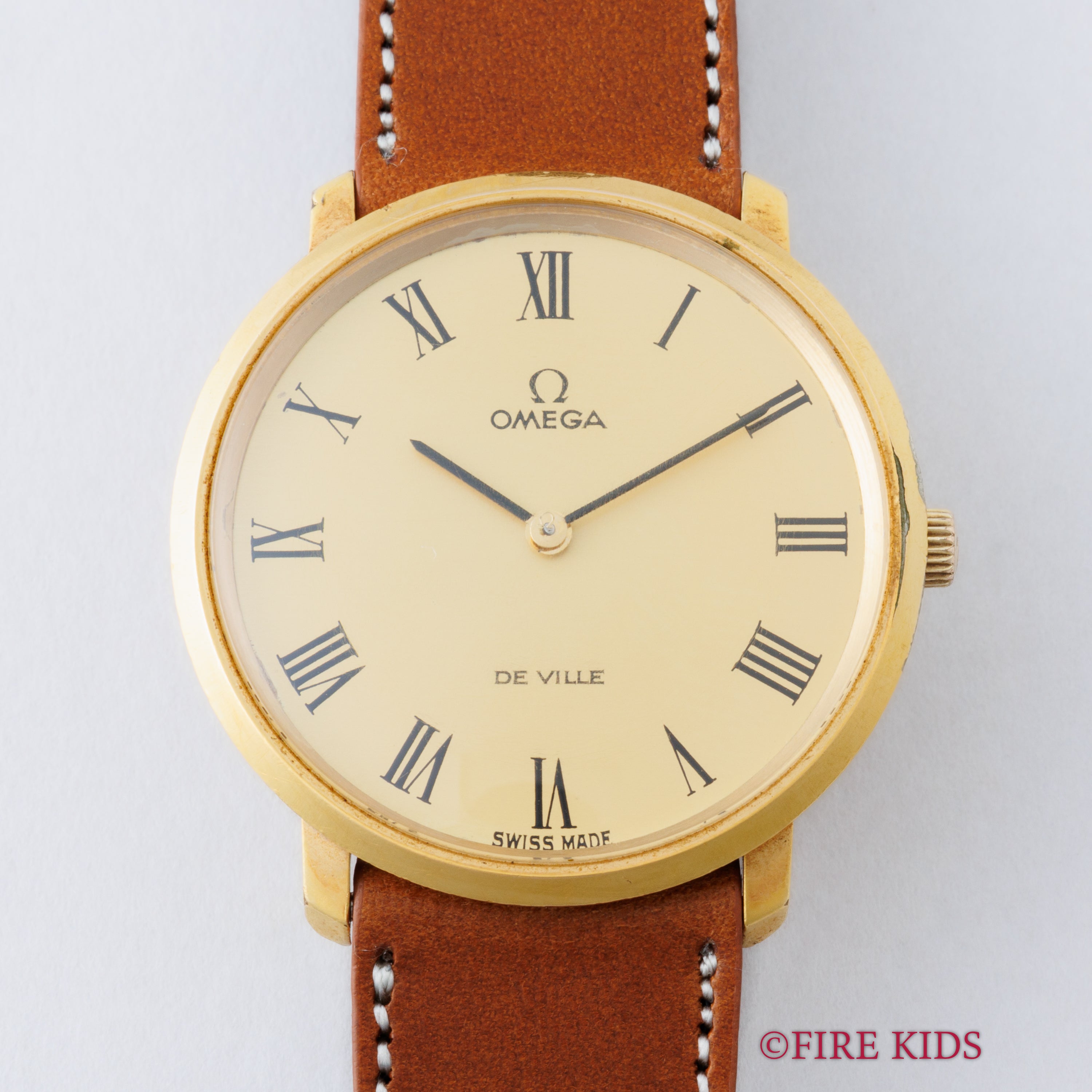 オメガ デ・ヴィル ローマンダイヤル 金張りラウンドケース 1969年製 Ref.111.077