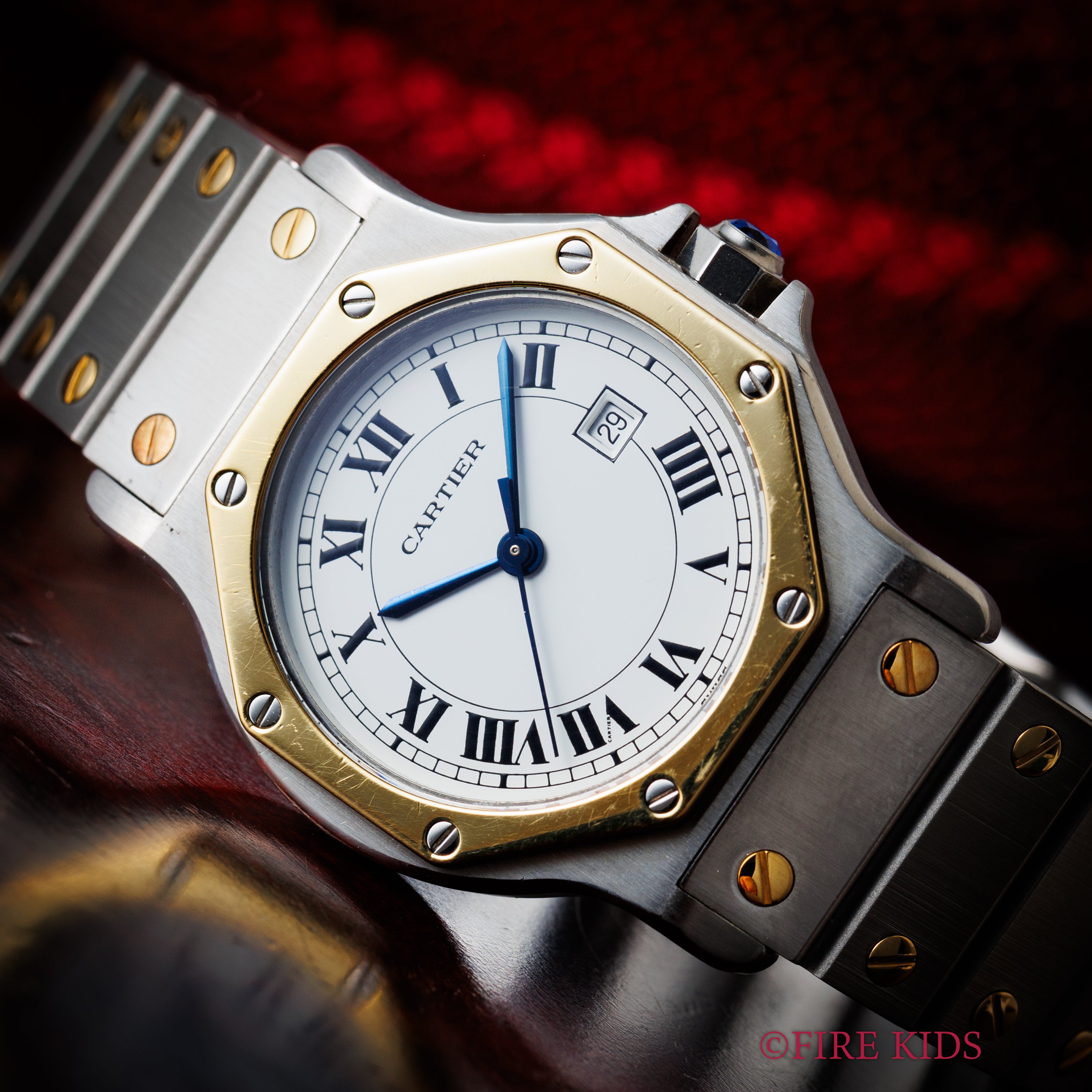 カルティエ サントスオクタゴン LMサイズ 1980年代製 自動巻 コンビ 純正ブレス