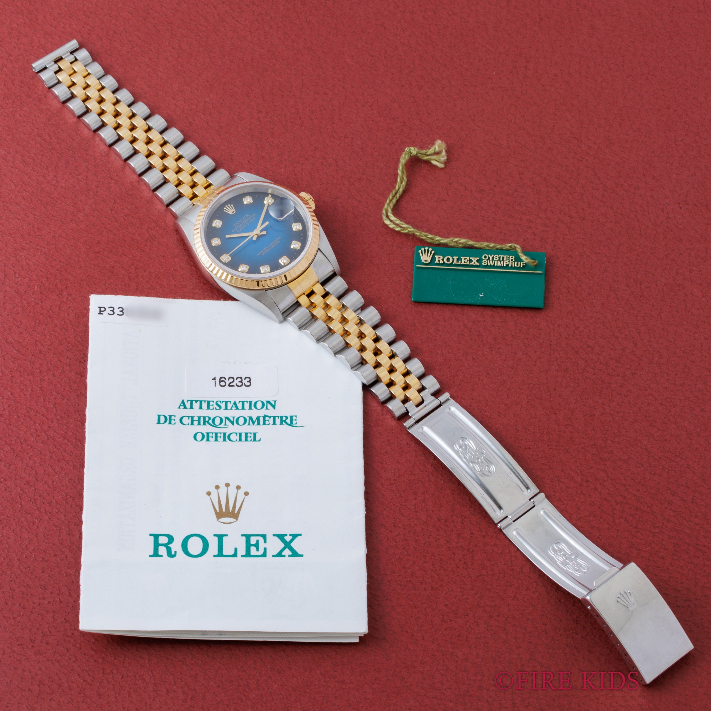 ロレックス デイトジャスト Ref.16233G 10PDブルーグラデーションダイヤル 2000年製 ギャラ、タグ付き