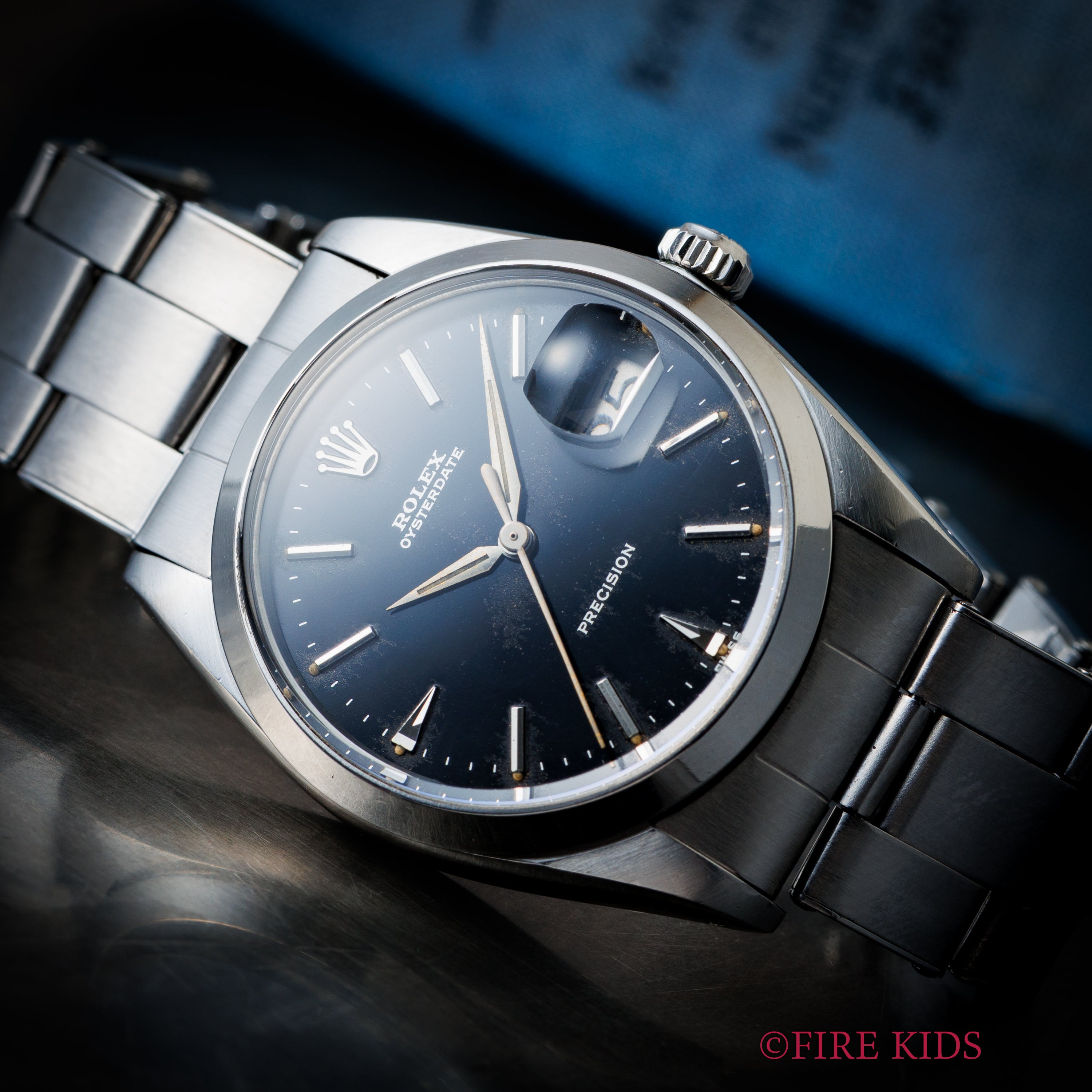 ロレックス オイスターデイト 1964年製 Ref.6694 ブラックミラーダイヤル 純正リベットブレス