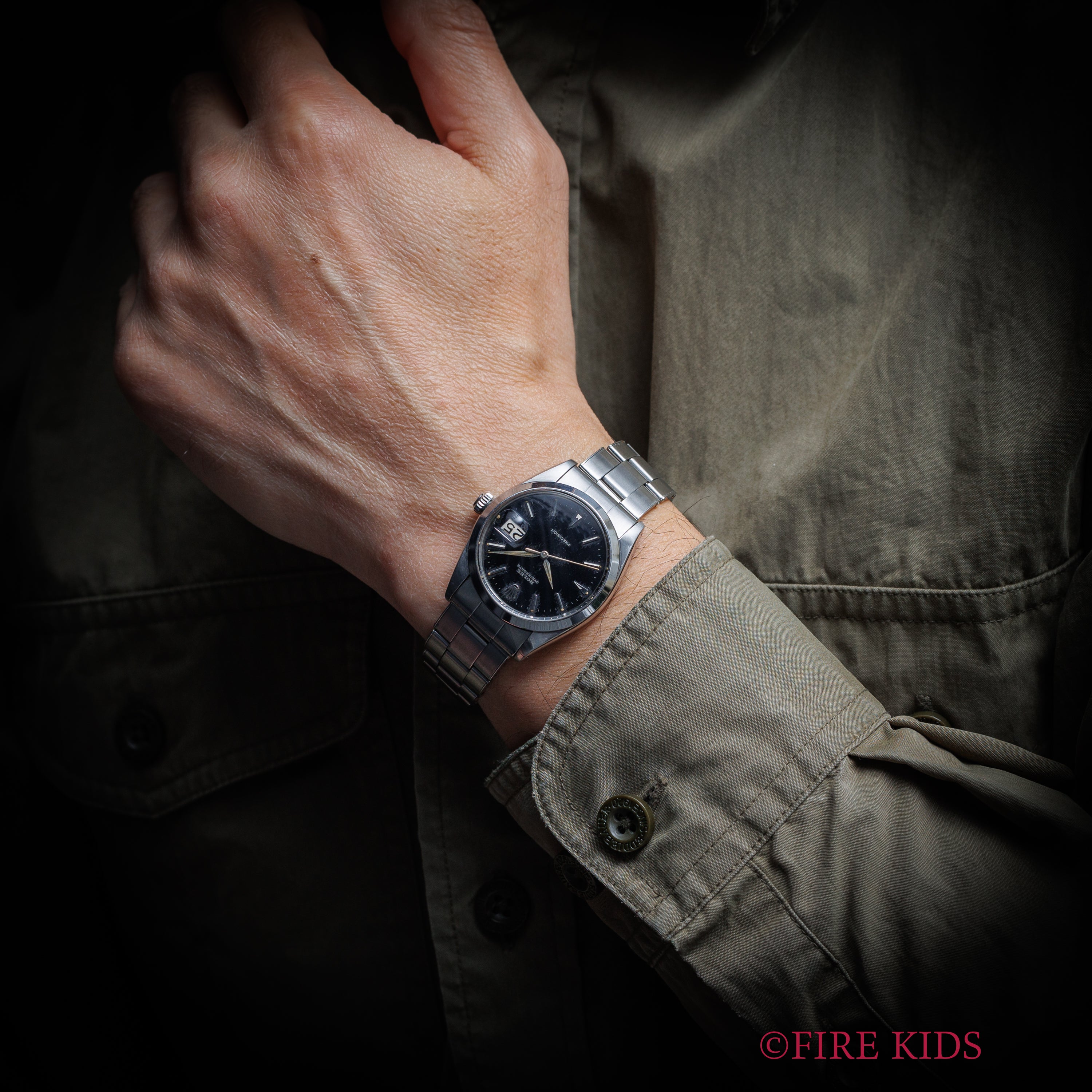 ロレックス オイスターデイト 1964年製 Ref.6694 ブラックミラーダイヤル 純正リベットブレス