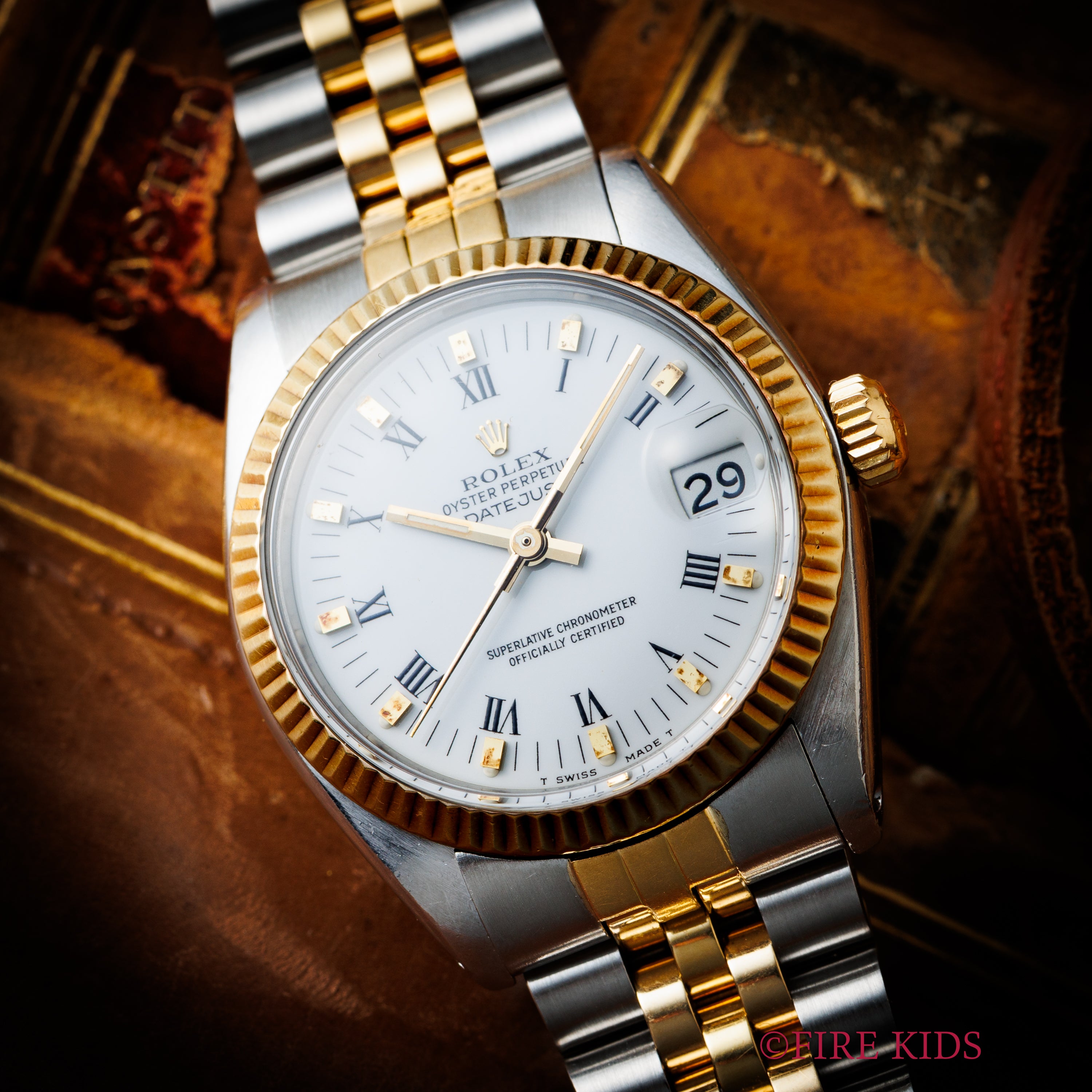 ロレックス 30㎜デイトジャストコンビ 1979年製 ホワイトローマンダイヤル Ref.6827 ギャラ付