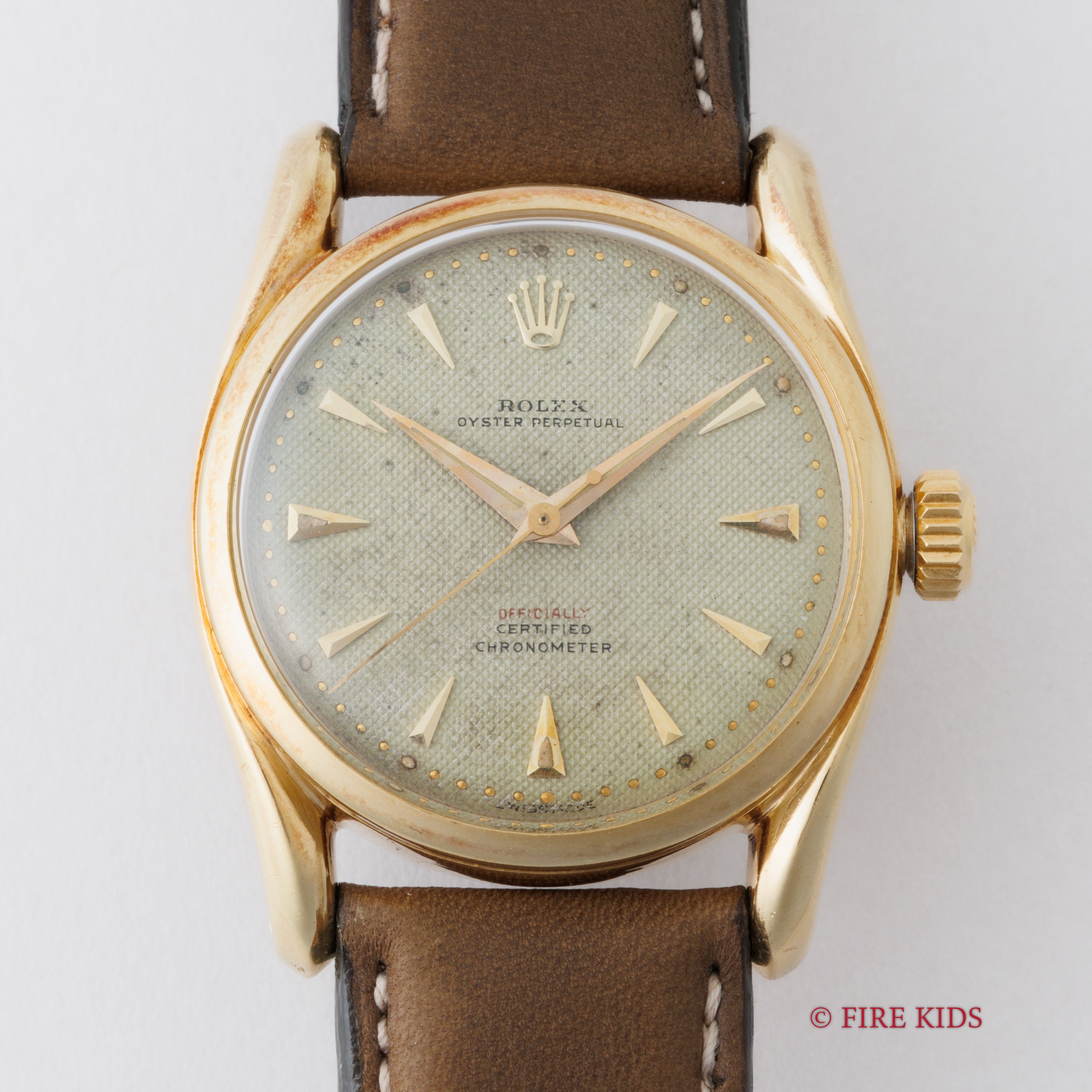 ロレックス 14金無垢ボンベイケース セミバブルバック 1951年製 赤OFFICIALLY Ref.6092 ギョウシェダイヤル