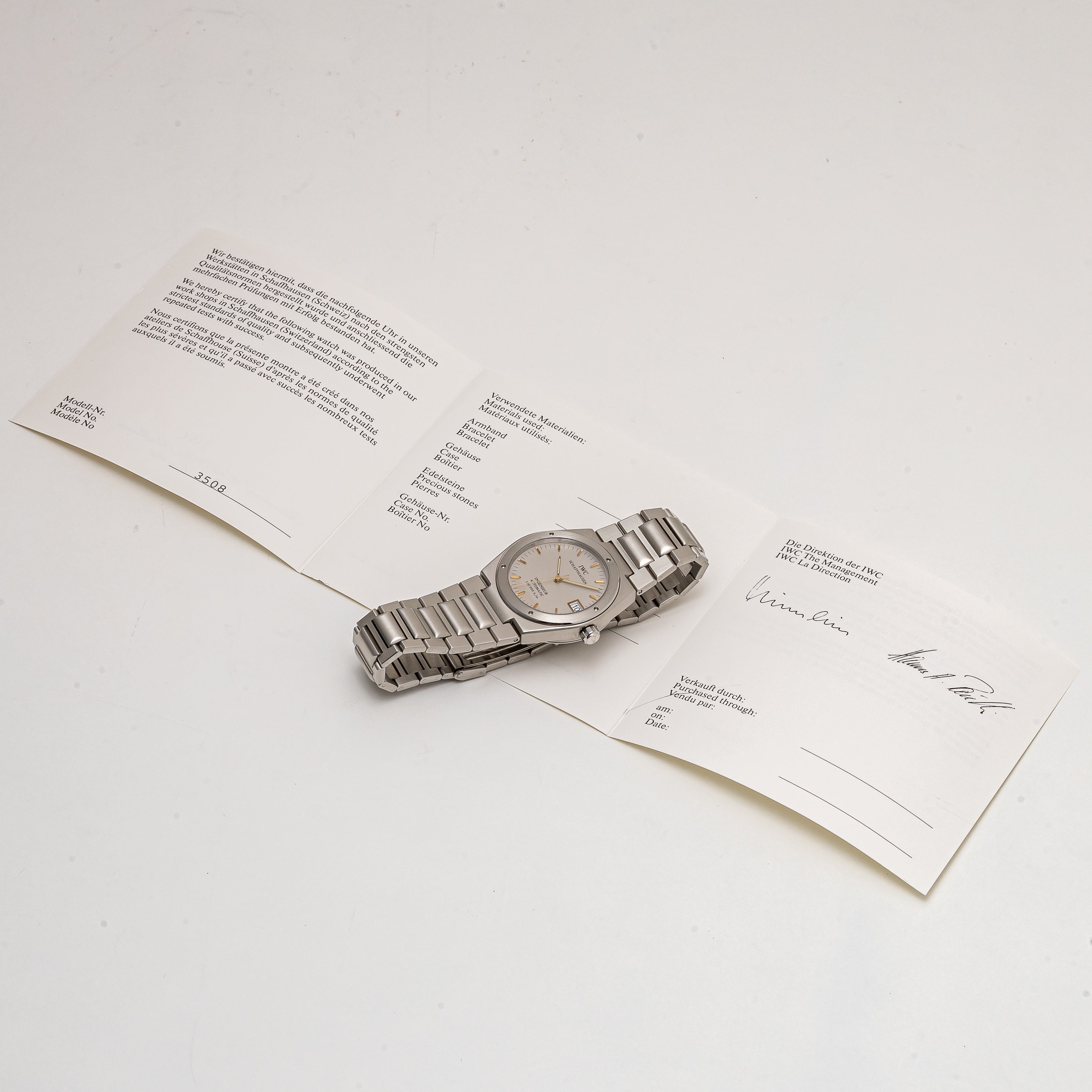 IWC インヂュニア 1990年製 Ref.3508 ギャラ、修理保証書付き