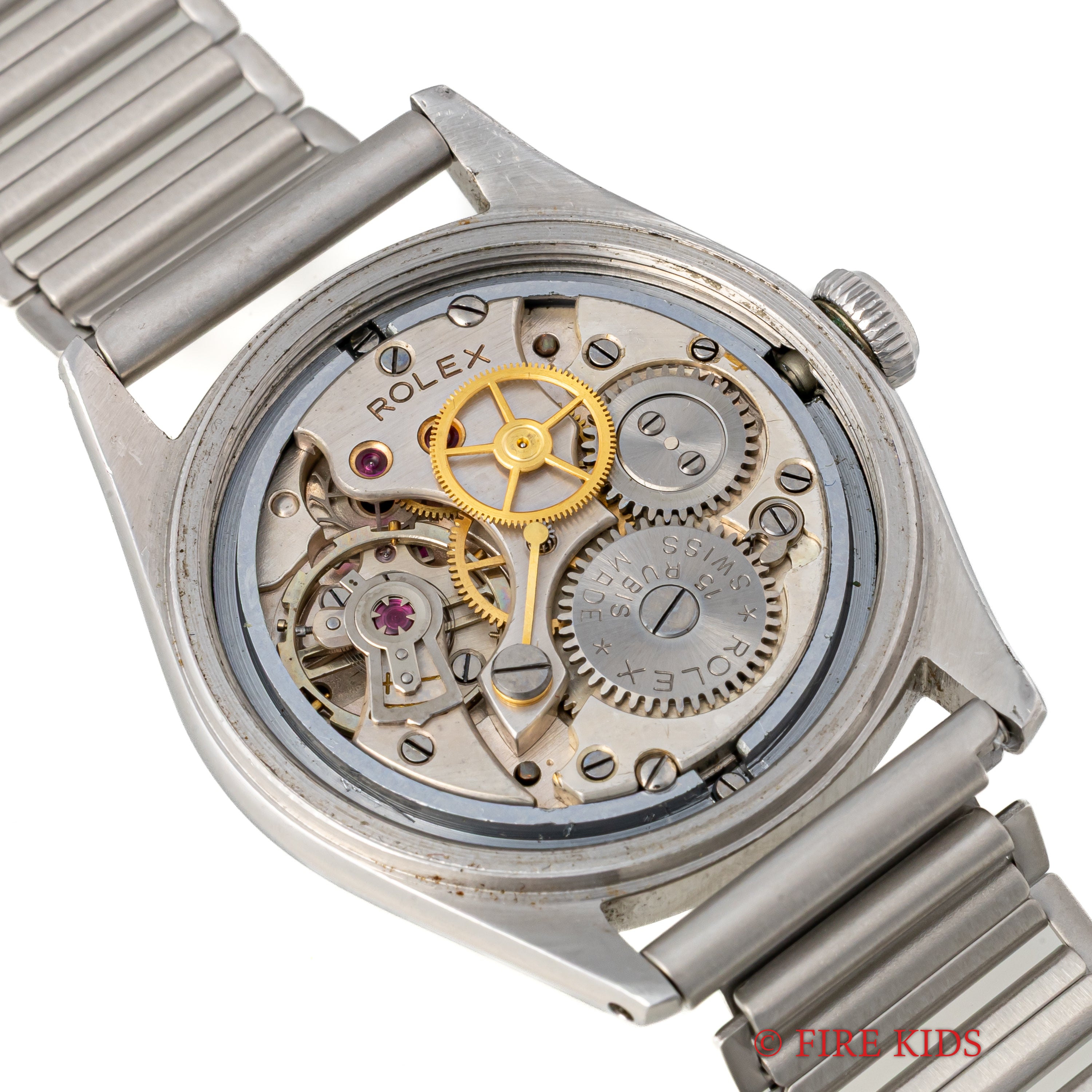 ロレックス オイスター ベイヤーWネーム 1945年製 飛びアラビアダイヤル Ref.4444 手巻 社外バンブーブレス