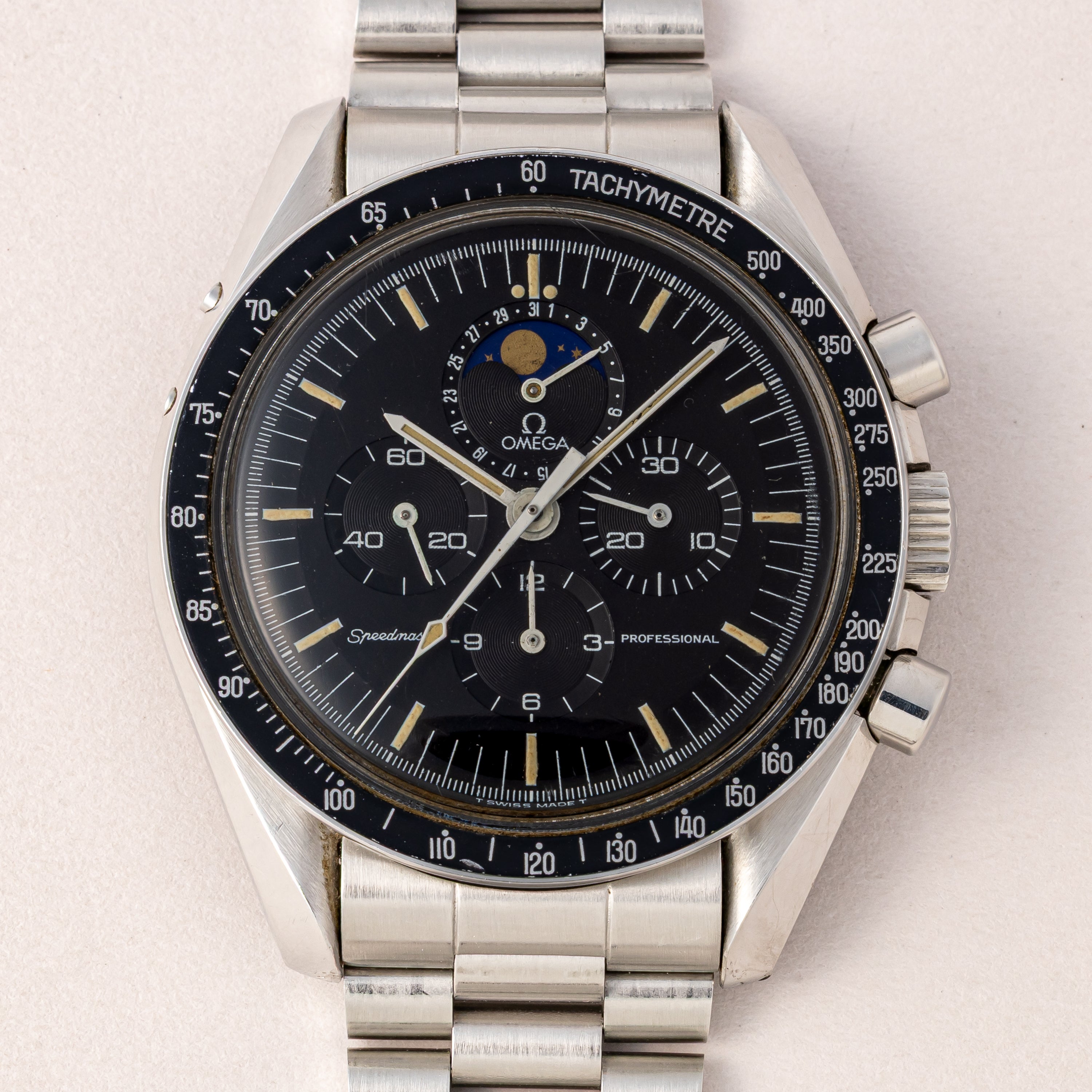 オメガ スピードマスター プロフェッショナル 1985年製 ムーンフェイズ Ref.ST345.0809 箱、ギャラ付き