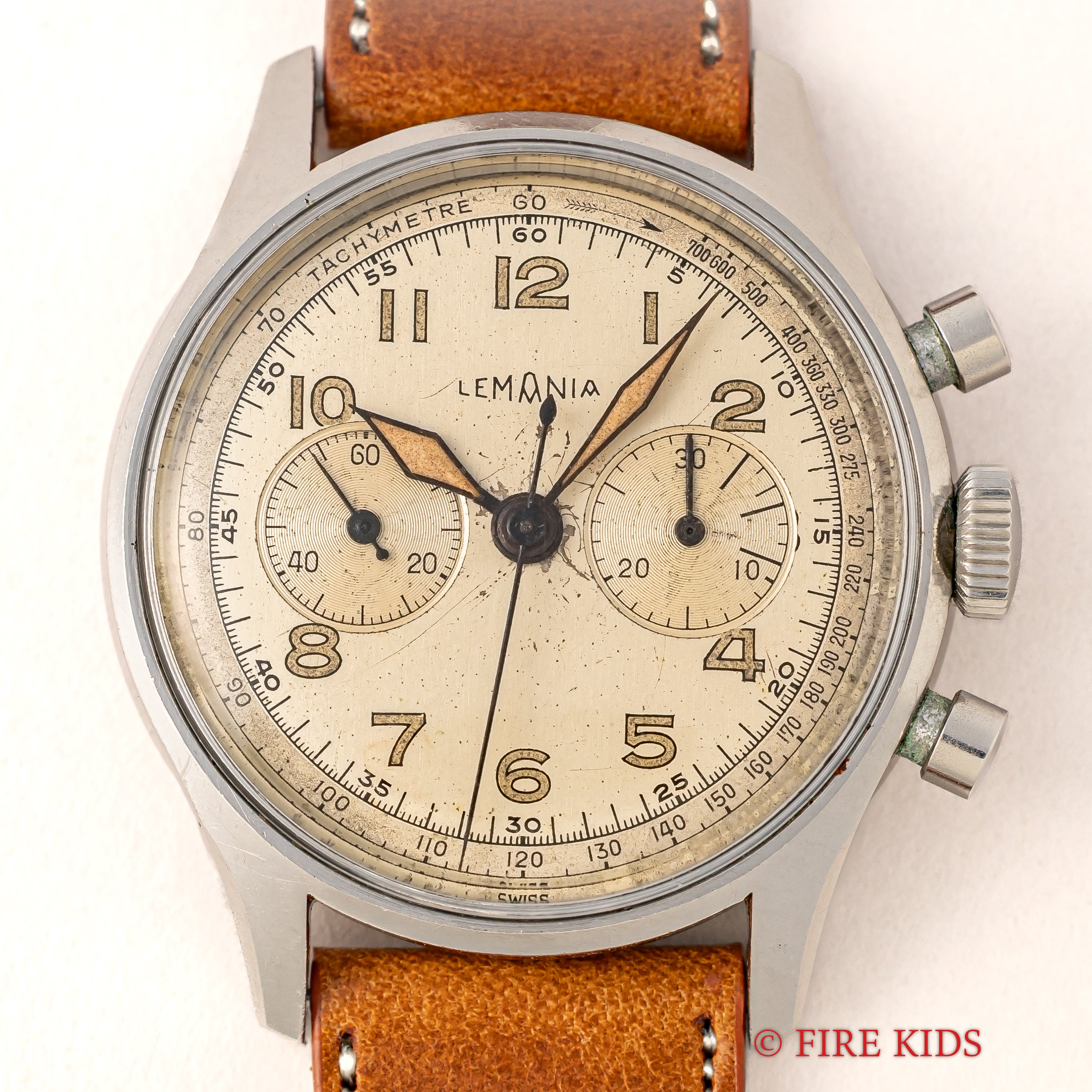 レマニア 1950年代製 2レジスタークロノグラフ Cal.27CH 手巻 スクリューバック ラウンドプッシャー