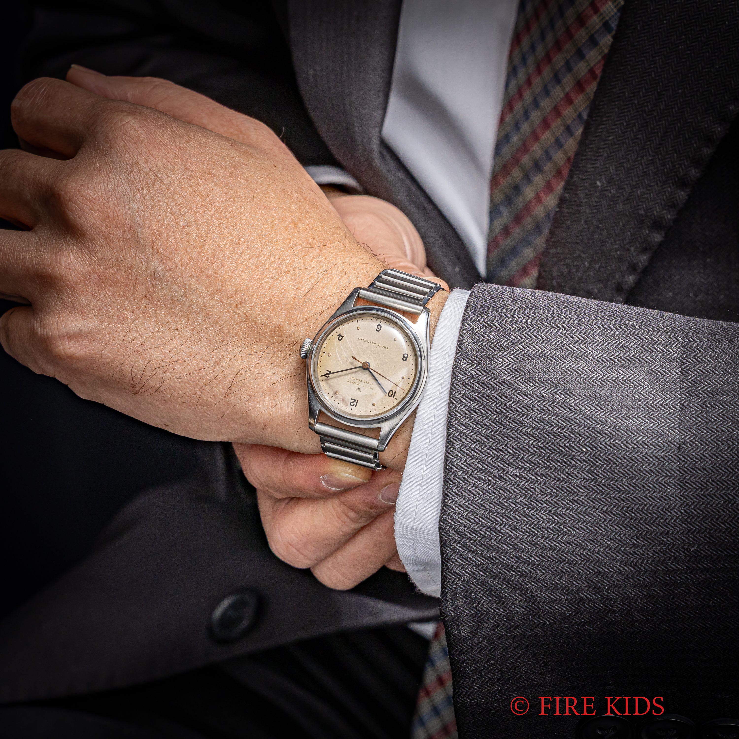 ロレックス オイスター ベイヤーWネーム 1945年製 飛びアラビアダイヤル Ref.4444 手巻 社外バンブーブレス