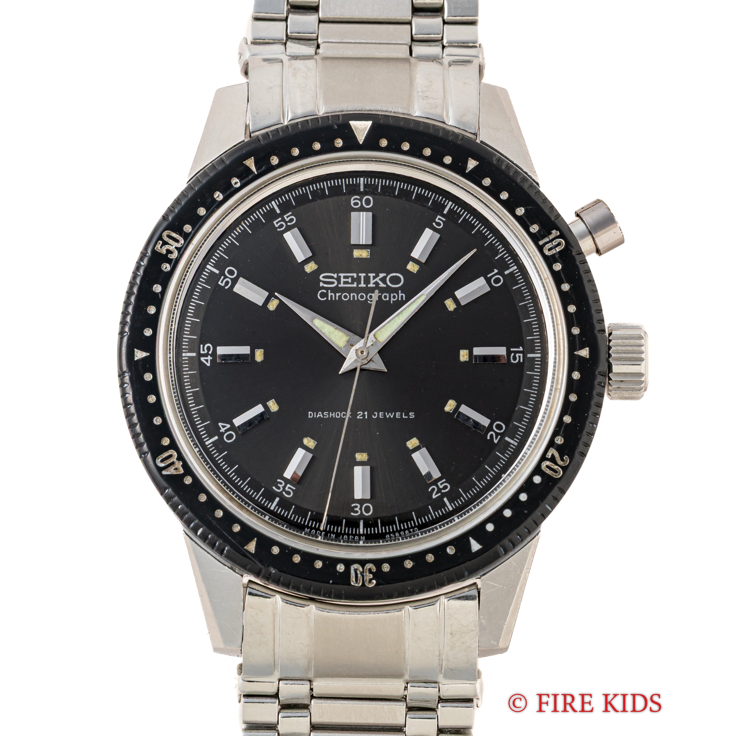 セイコー 1963年製 ワンプッシュクロノグラフ 黒文字盤 プラベゼル Ref.458990 東京オリンピック記念モデル 純正ブレス