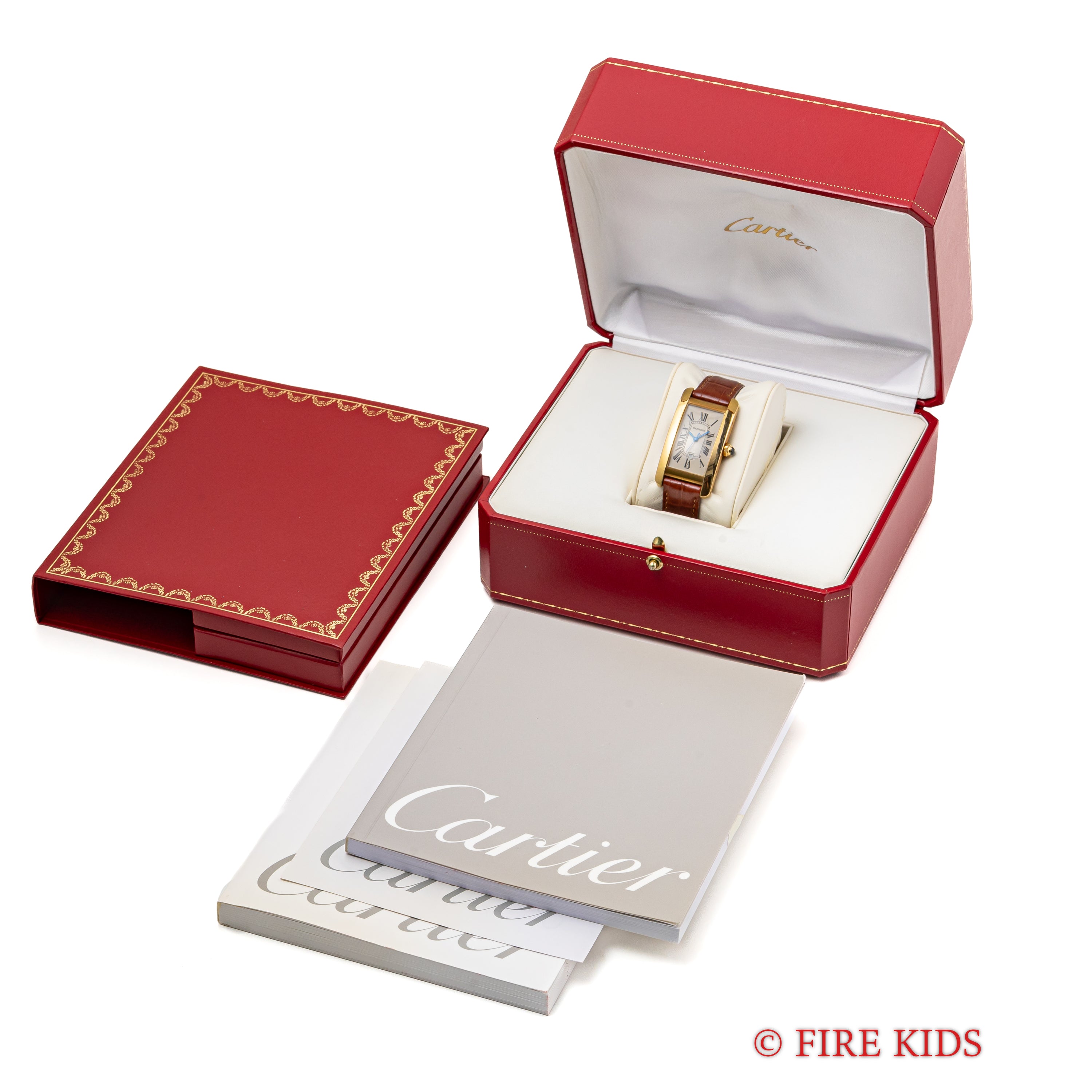 カルティエ 18金無垢タンク アメリカン MMサイズ 2002年発行ギャラ 自動巻 純正金無垢尾錠付 箱付き