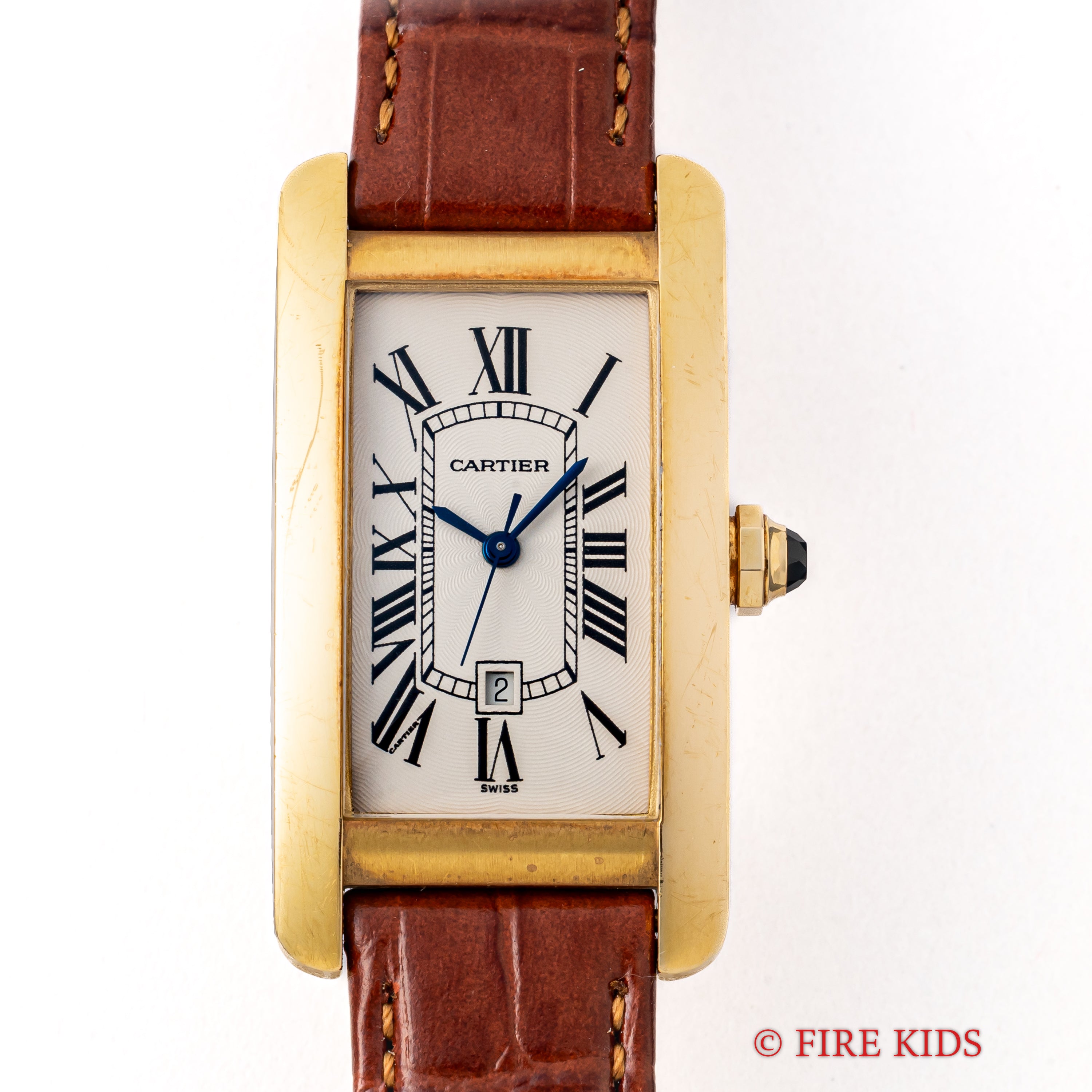 カルティエ 18金無垢タンク アメリカン MMサイズ 2002年発行ギャラ 自動巻 純正金無垢尾錠付 箱付き