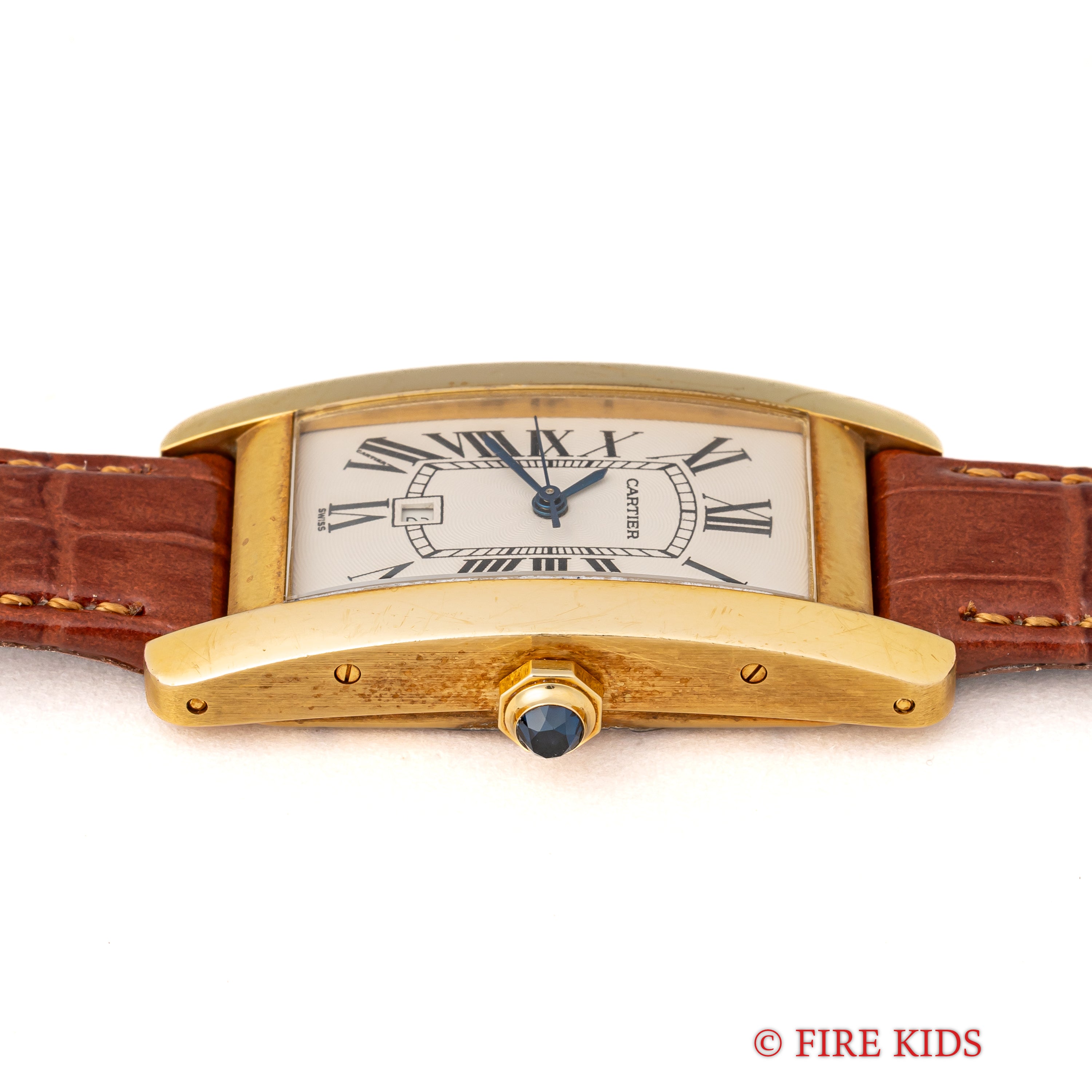 カルティエ 18金無垢タンク アメリカン MMサイズ 2002年発行ギャラ 自動巻 純正金無垢尾錠付 箱付き