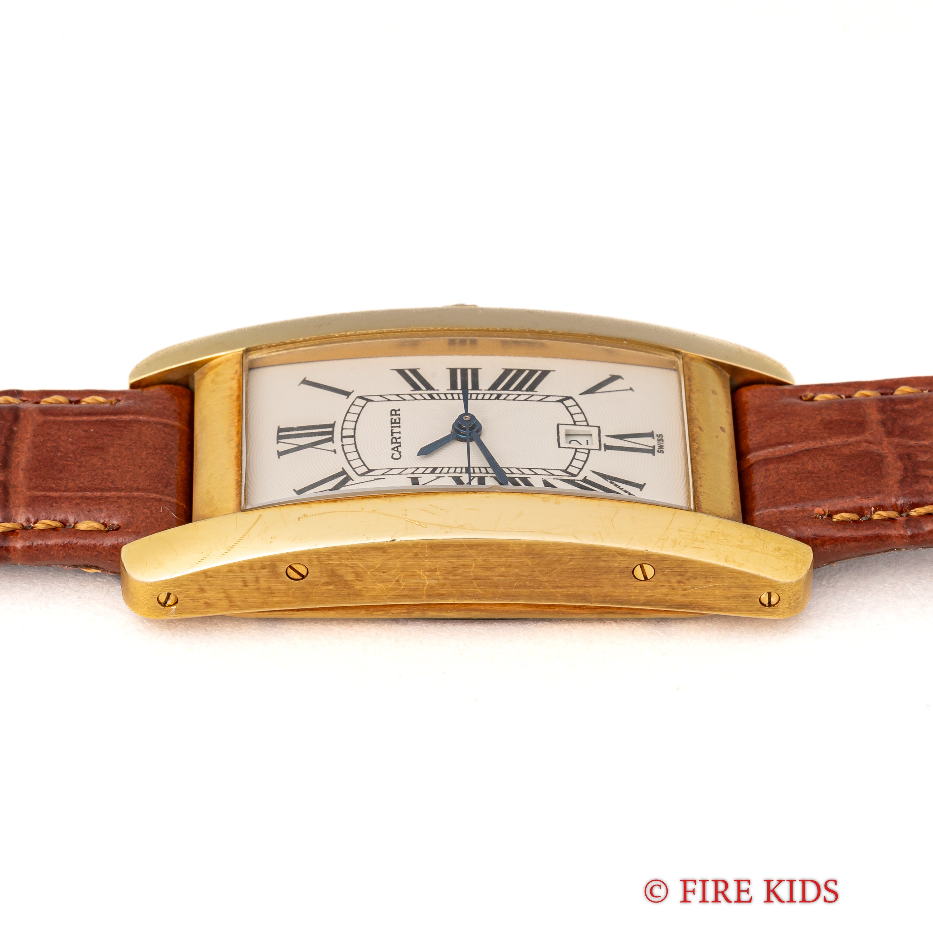 カルティエ 18金無垢タンク アメリカン MMサイズ 2002年発行ギャラ 自動巻 純正金無垢尾錠付 箱付き