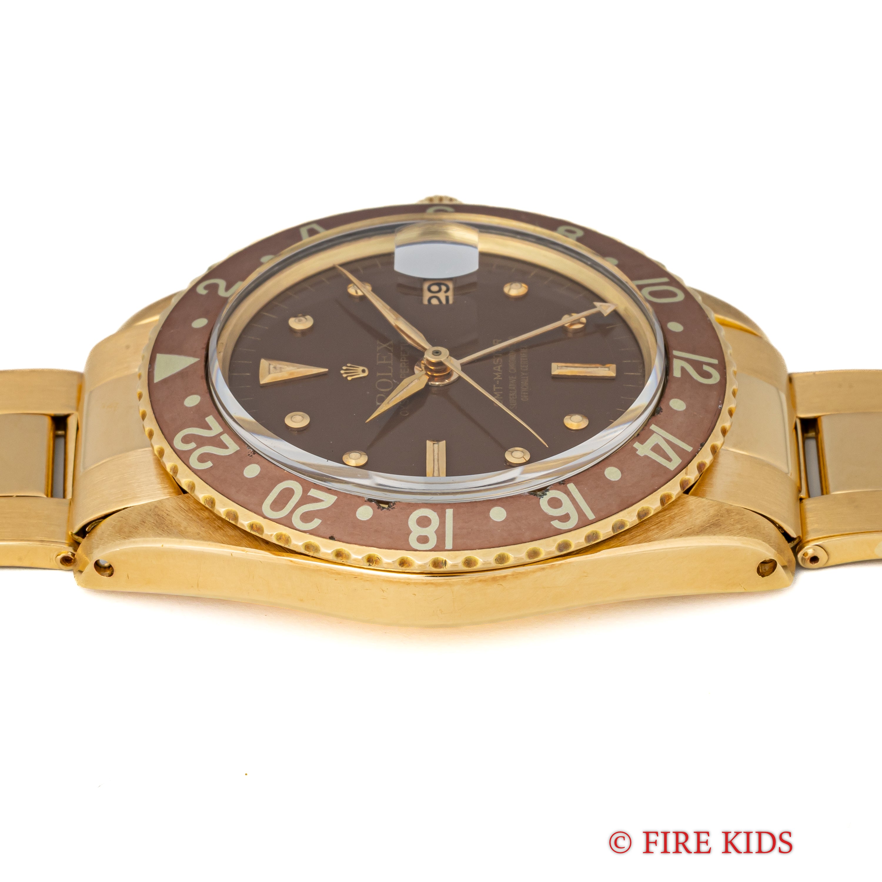 ロレックス 18金無垢GMTマスター Ref.1675 1964年製 ガードレス 茶ツボ アルファハンド 純正金無垢リベットブレス