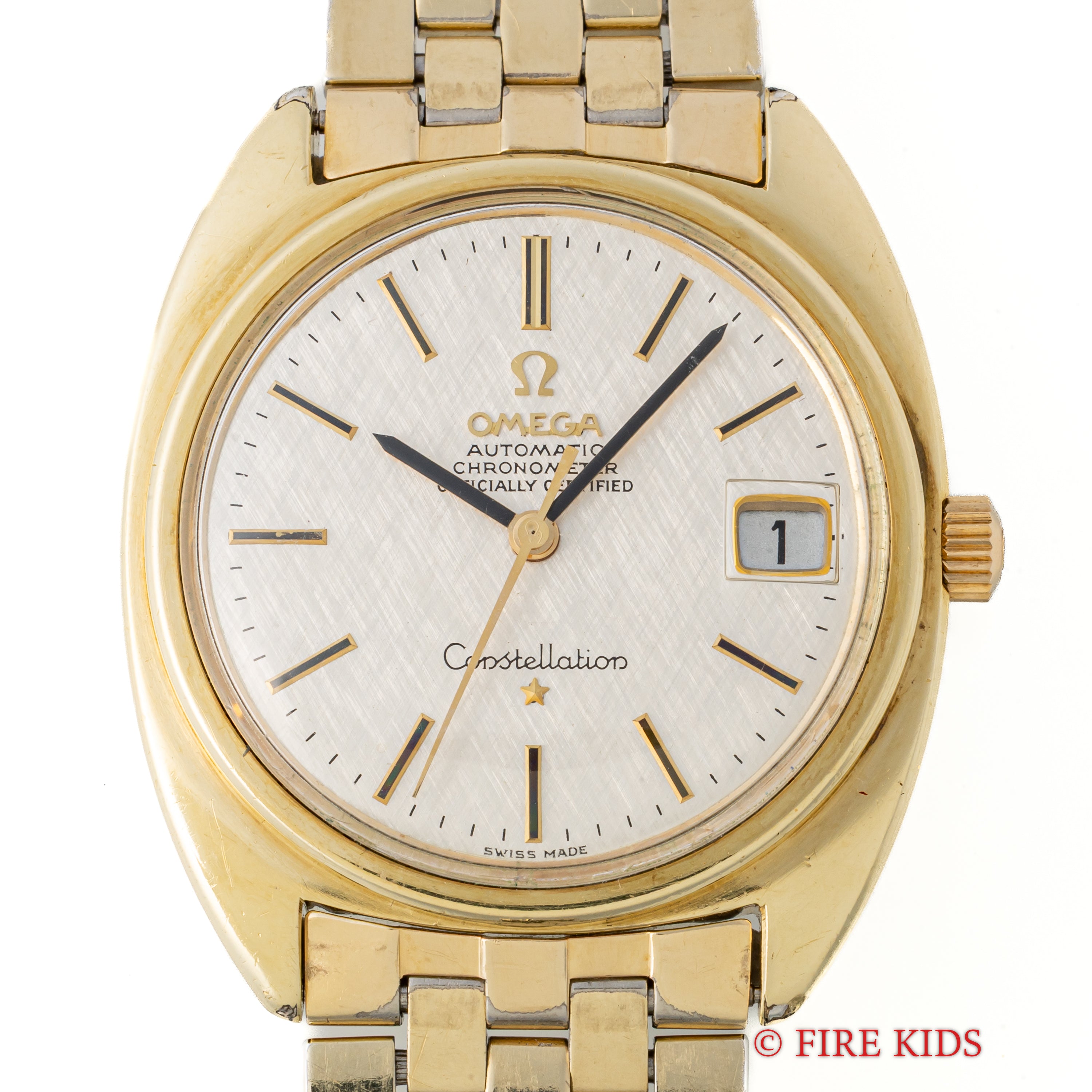 オメガ コンステレーション 1968年製 トップゴールドケース リネンダイヤル ジェンタデザイン 自動巻クロノメーター 純正ブレス