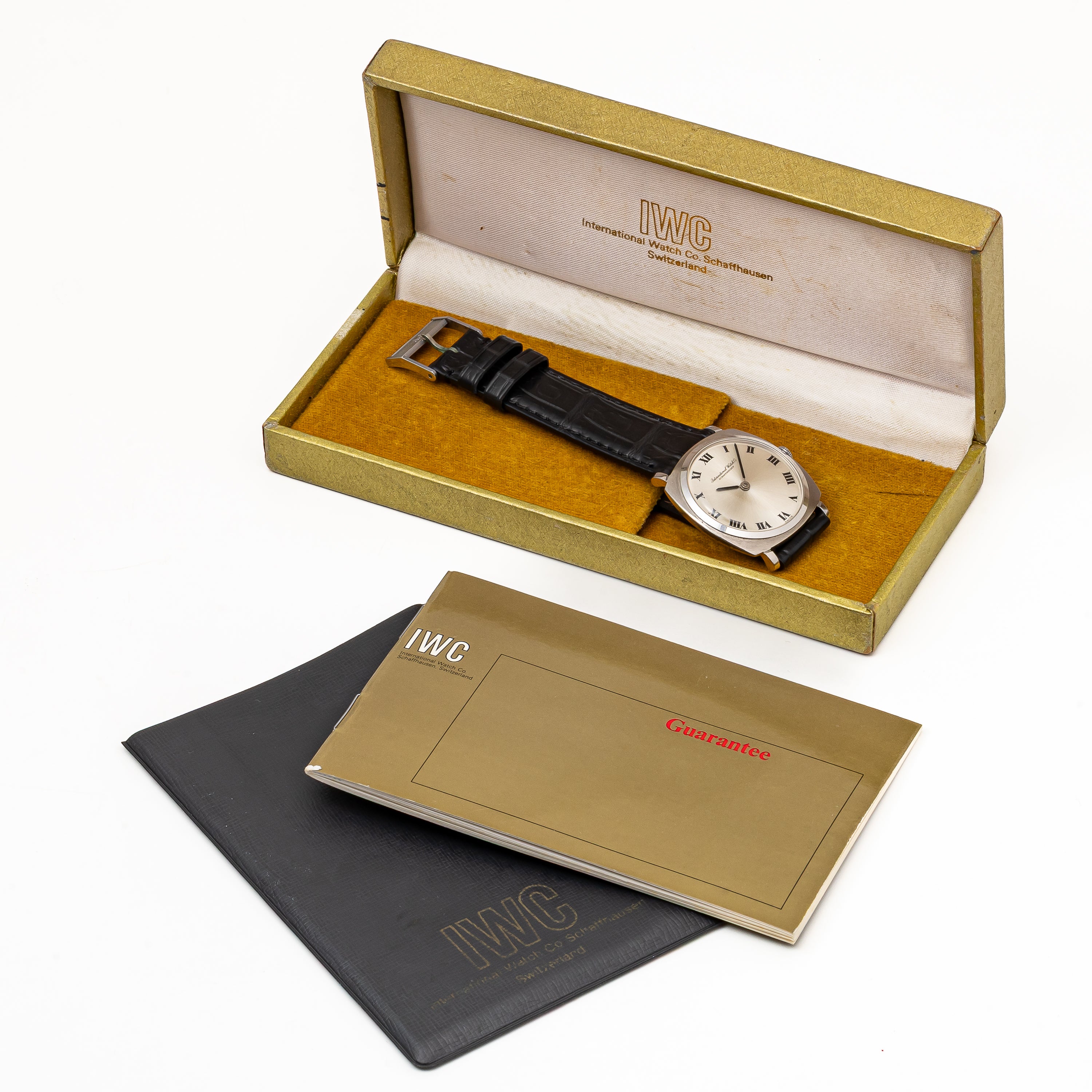 IWC 18金無垢ホワイトゴールドクッションケース 1973年製 ローマンダイヤル 箱・純正尾錠付き 手巻き Cal.423