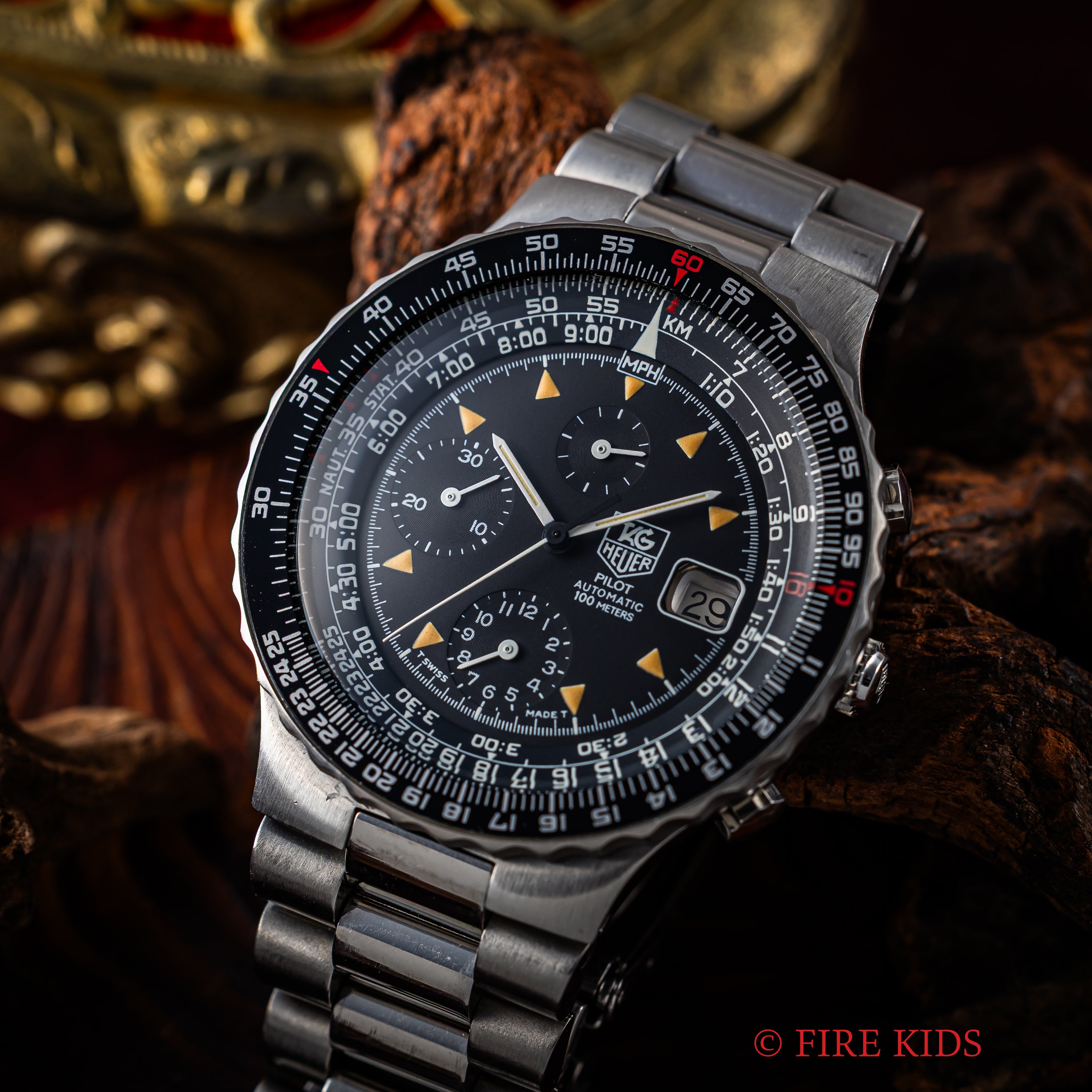 タグ・ホイヤー パイロットクロノグラフ 1980年代製 自動巻クロノグラフ 純正ブレス 箱付