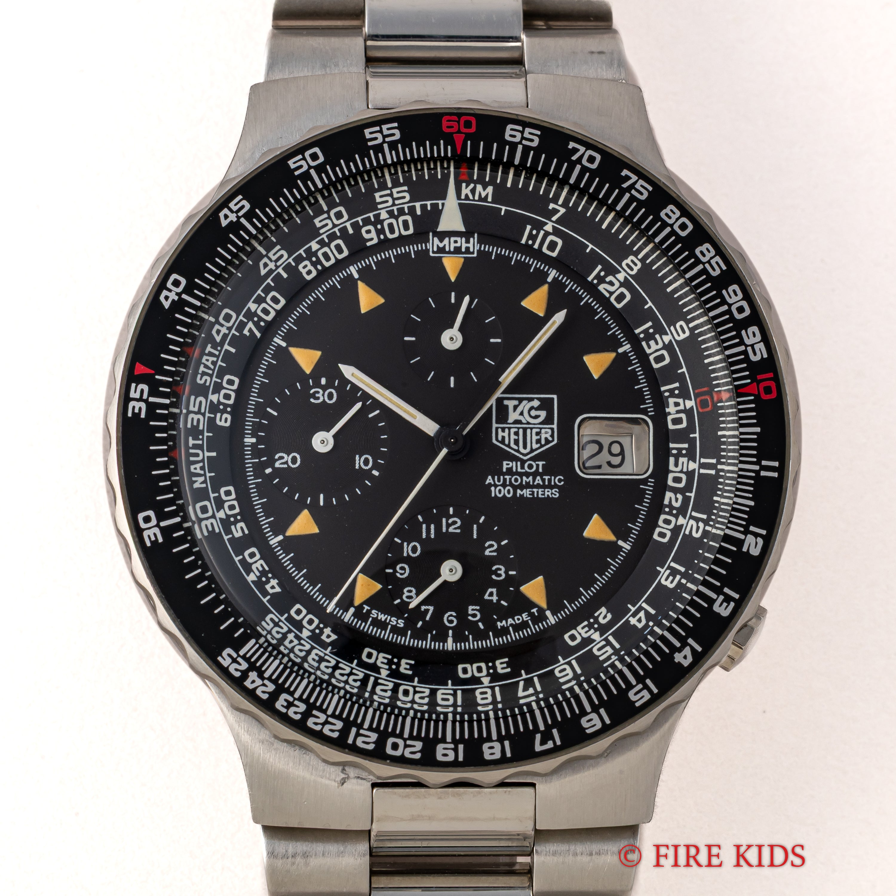 タグ・ホイヤー パイロットクロノグラフ 1980年代製 自動巻クロノグラフ 純正ブレス 箱付