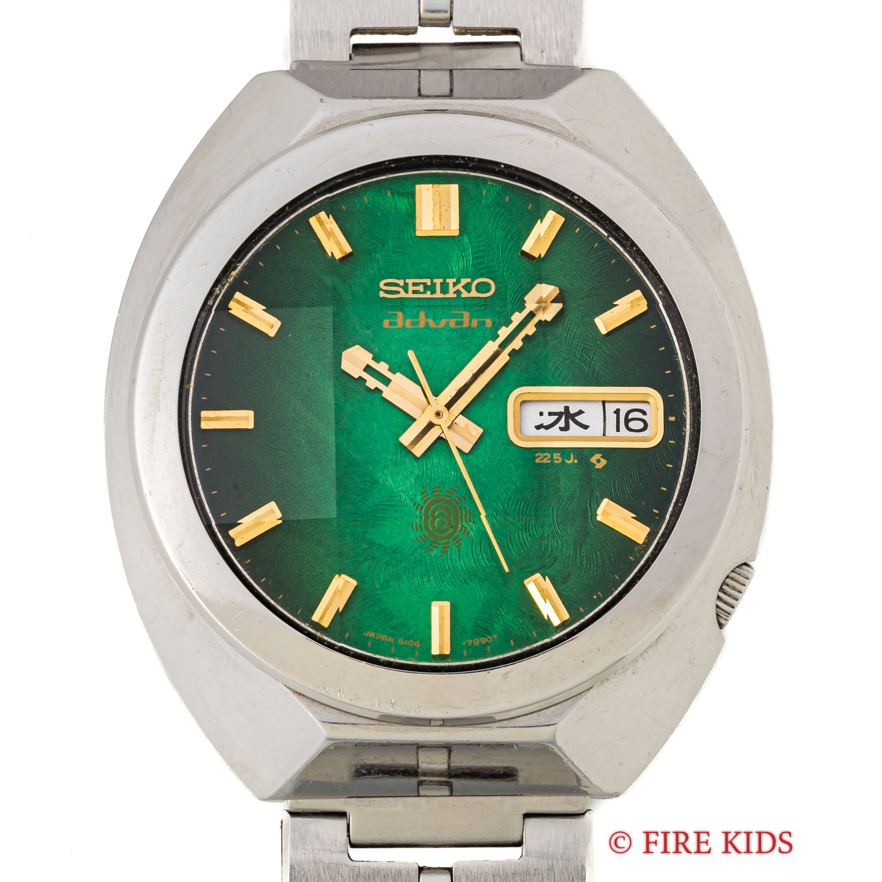 セイコー アドヴァン カットガラス 1973年製 グリーンダイヤル デイデイト自動巻 純正ブレス