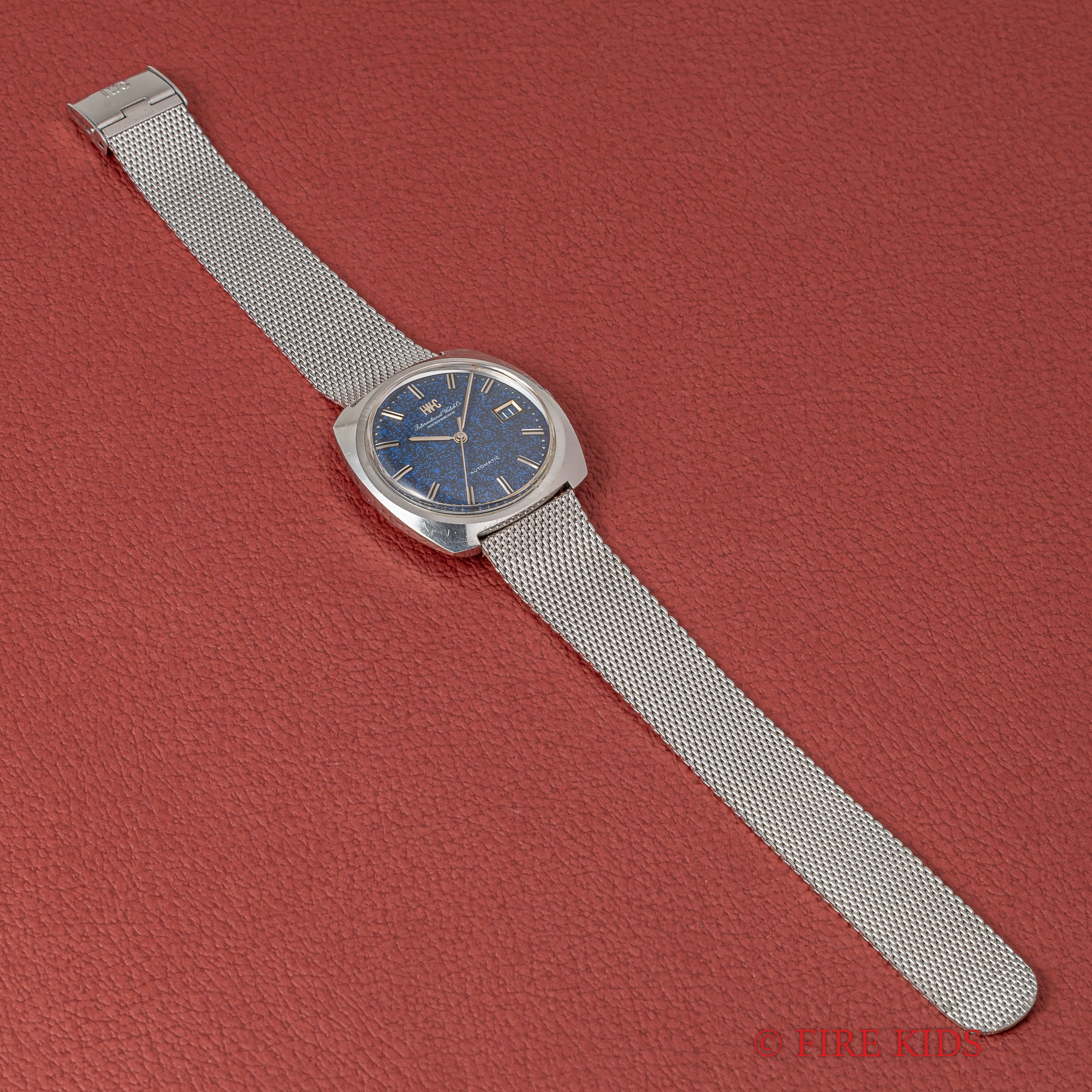 IWC ブルーマーブルダイヤル 1969年製 クッション型ケース 純正メッシュブレス Ref.R814A