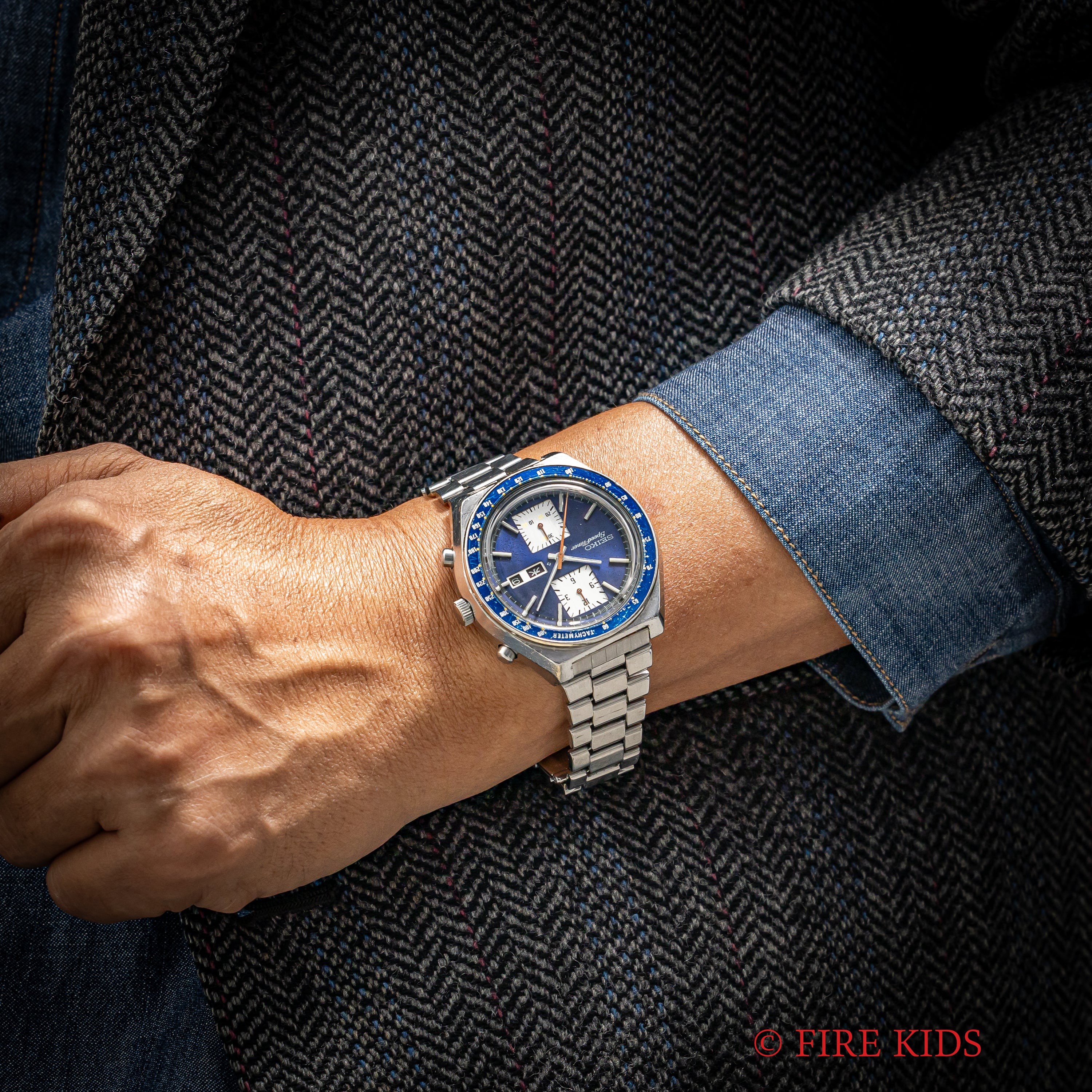 セイコー 角目 自動巻クロノグラフ 1976年製 Ref.6138-0030 ブルーダイヤル 純正ブレス付き