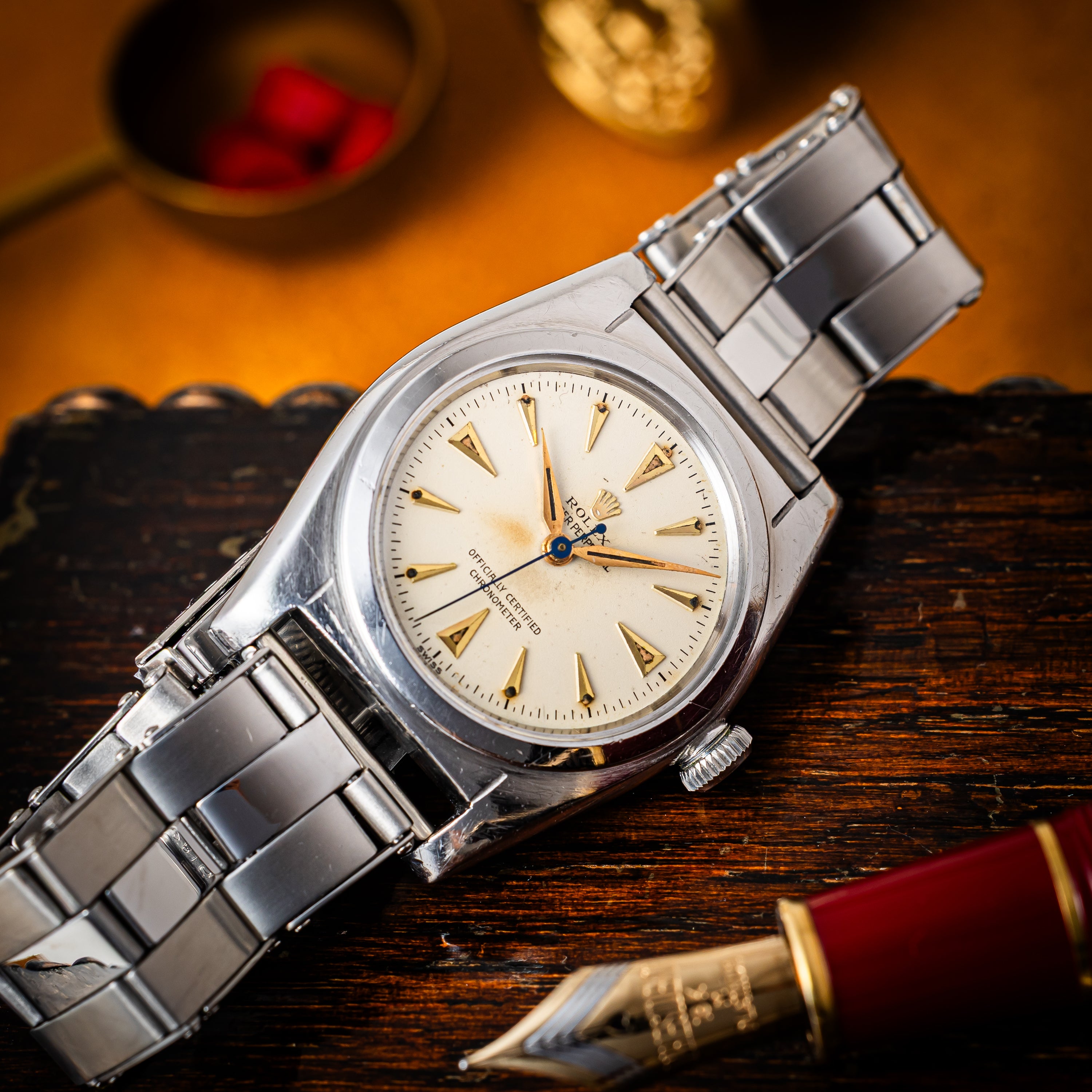 ロレックス バブルバック Ref.2940 1945年製 アルファハンド クサビインデックス 自動巻 社外ブレス