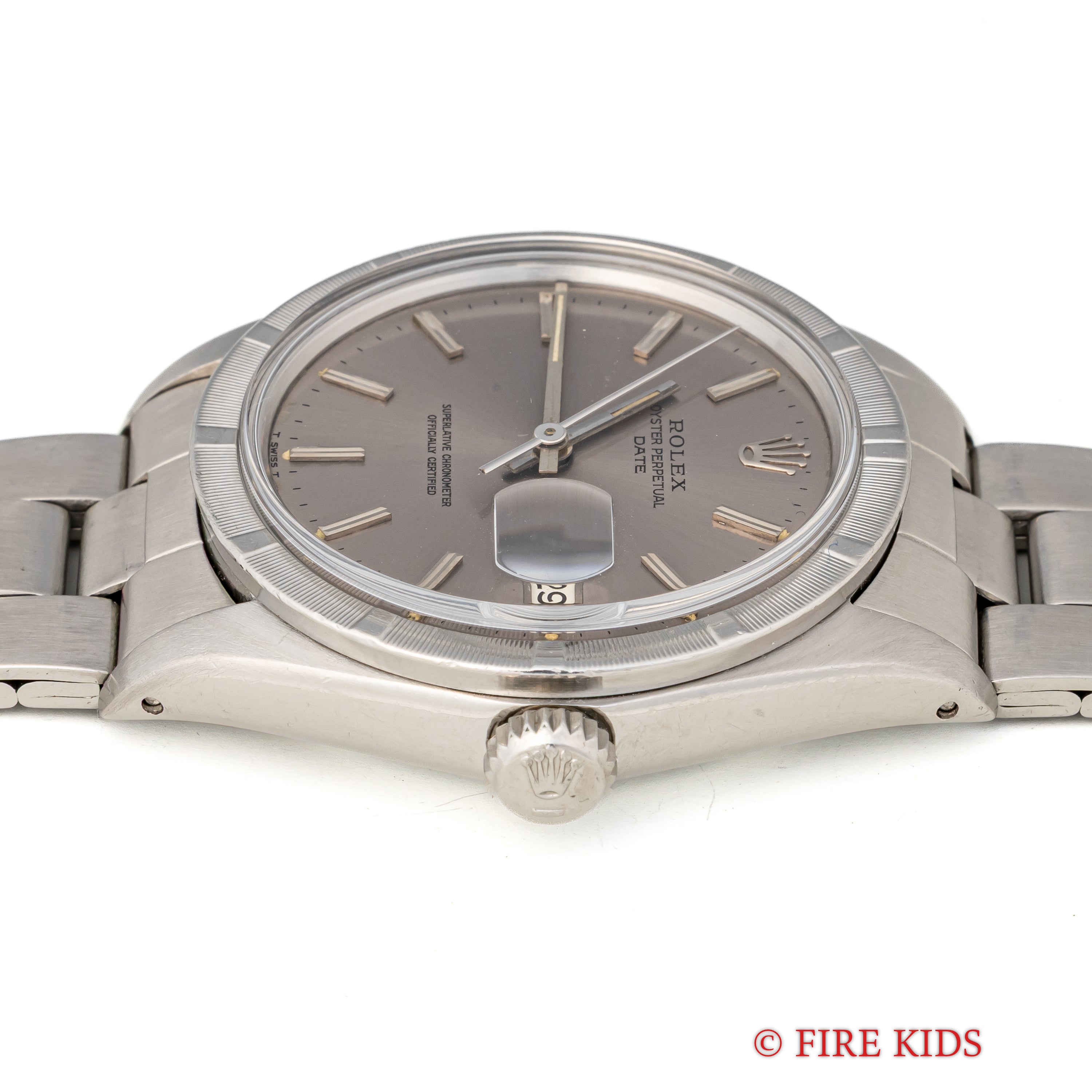 ロレックス オイスターパーペチュアルデイト 1971年製 パープルグレーダイヤル エンジンターンドベゼル Ref.1501 純正ブレス付き