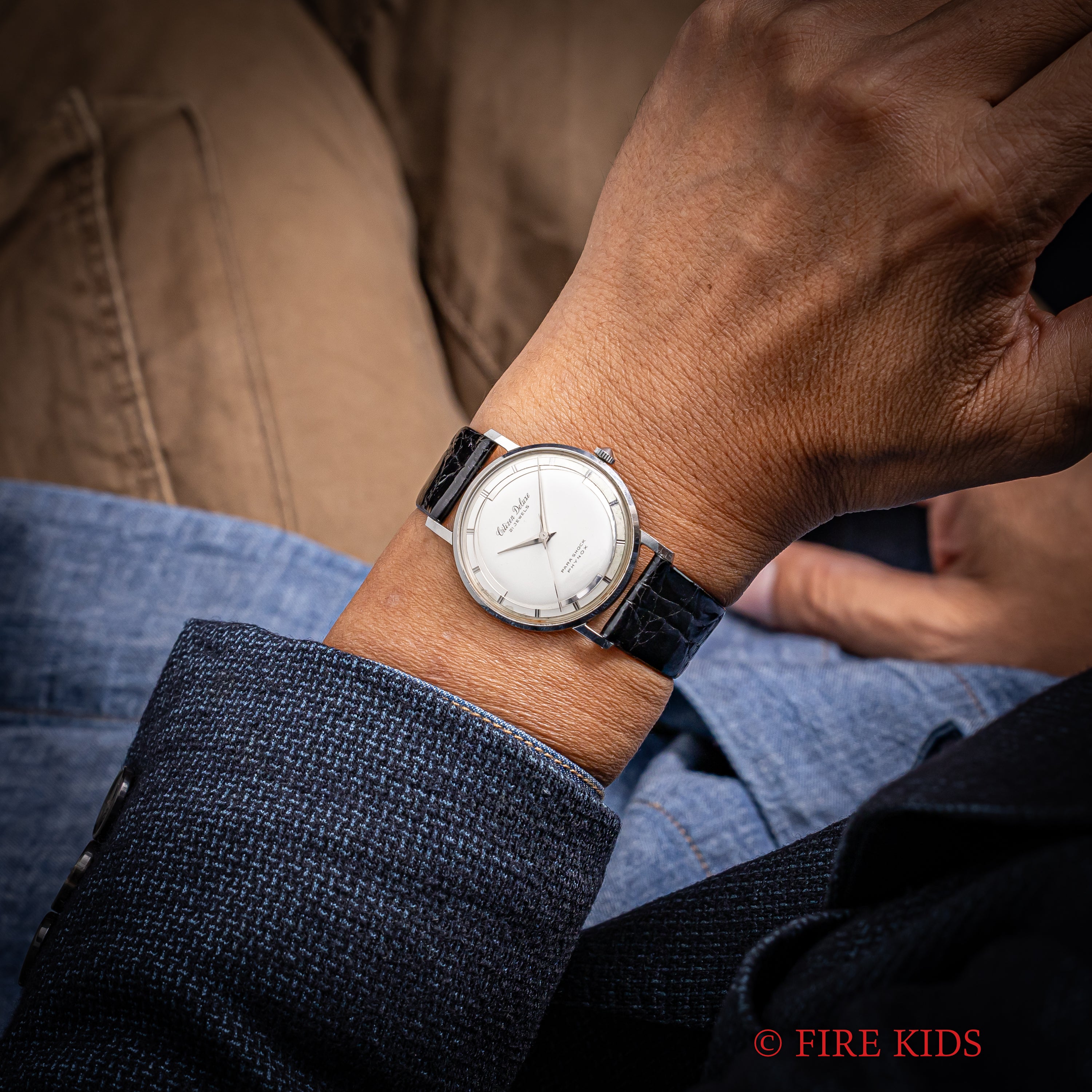 シチズン デラックス 1960年製 変わり文字盤 オリジナル革ベルト付き