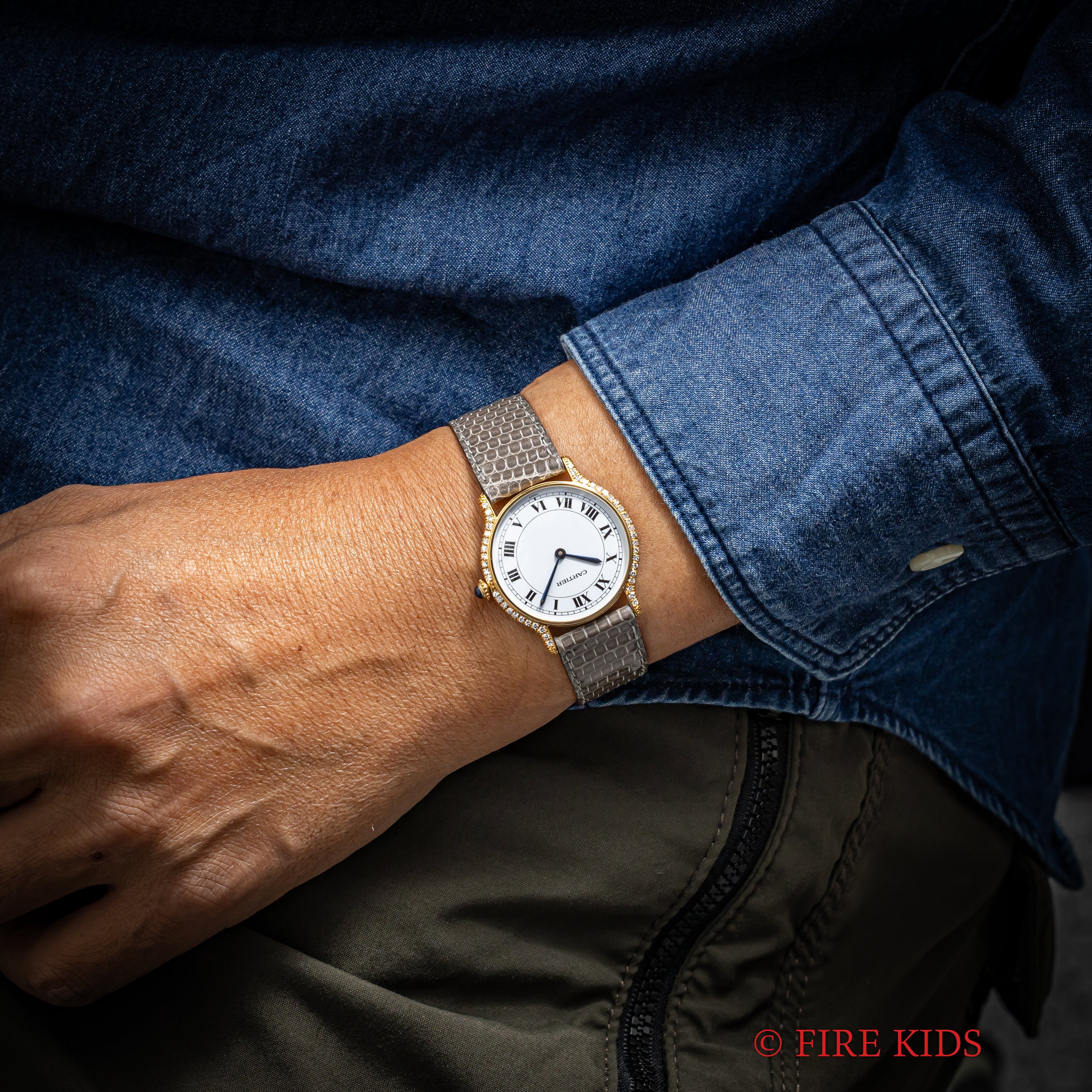 カルティエ リヴィエラLM PARISダイヤル 18金無垢 イエローゴールド フルダイヤ 1980年代製 箱付き