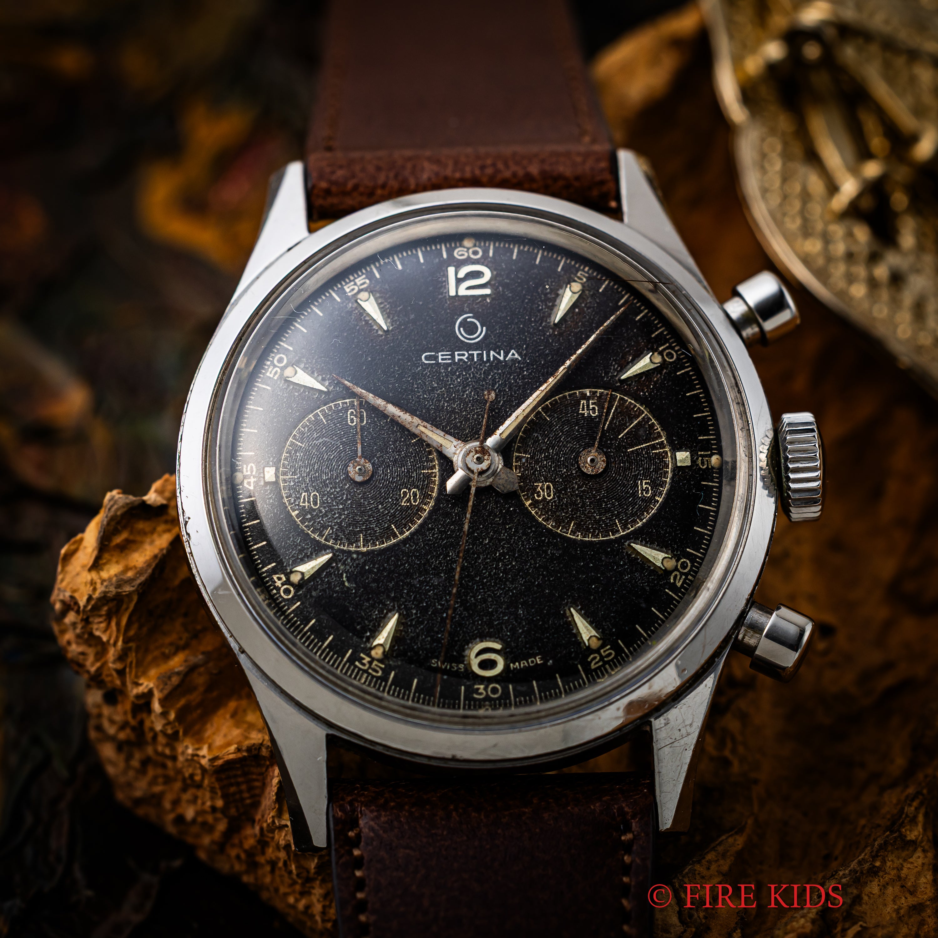 サーチナ 2レジスタークロノグラフ 1950年代製 エクセルシオパークCal.4 ブラックギルドダイヤル