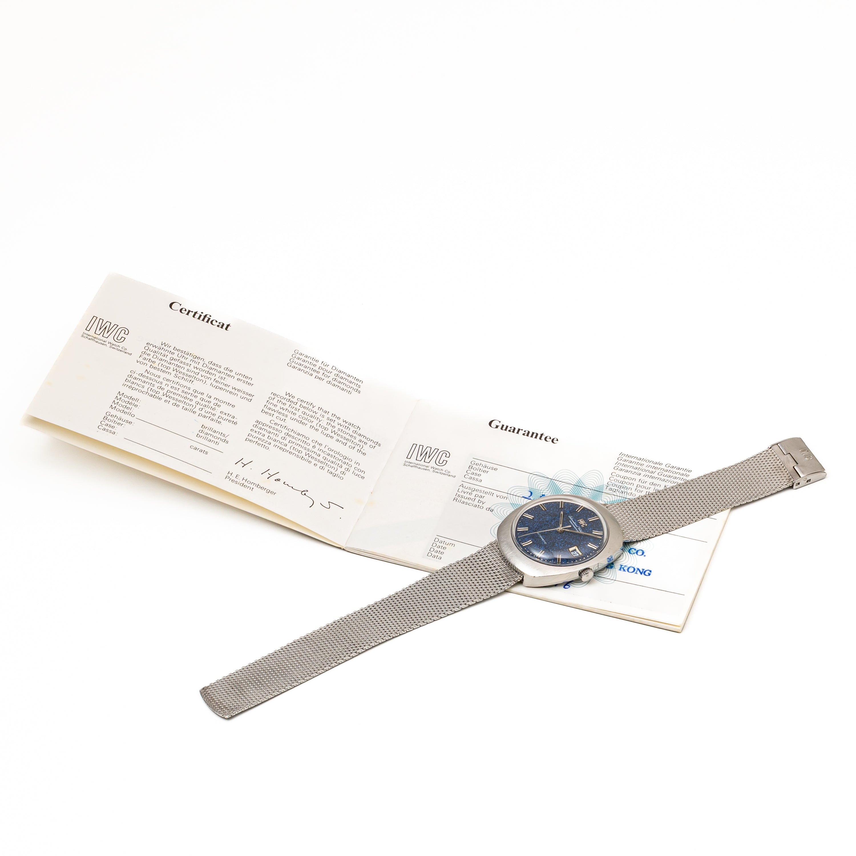 IWC ブルーマーブルダイヤル 1974年製 トノーケース 純正メッシュブレス ギャラ付